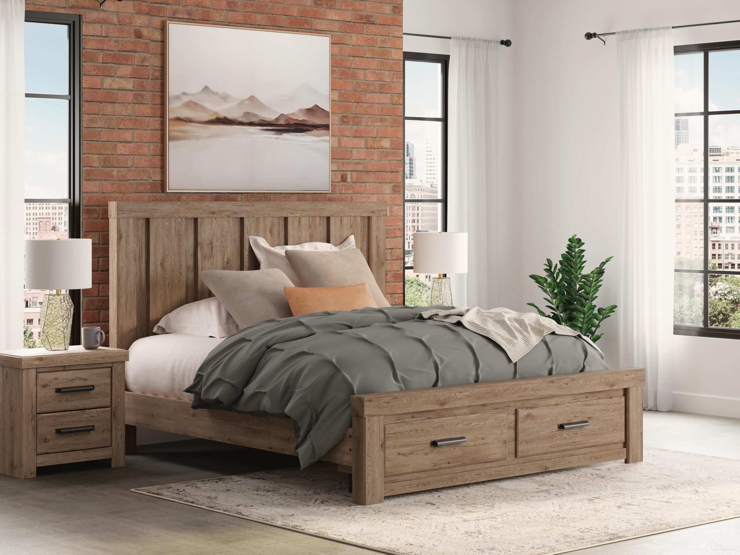 Contoura King Panel Storage Bed In Light Brown
