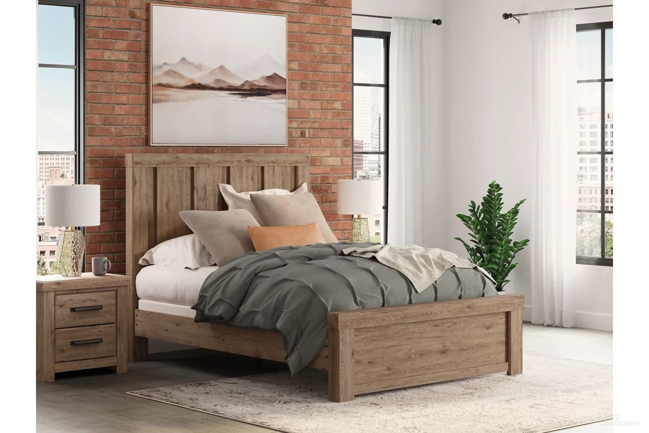 The appearance of Contoura Panel Bedroom Set In Light Brown designed by Signature Design by Ashley in the transitional interior design. This light brown piece of furniture  was selected by 1StopBedrooms from Contoura Collection to add a touch of cosiness and style into your home. Sku: NCB2844-54;NCB2844-57;NCB2844-96;NCB2844-92. Material: Wood. Bed Size: Queen.