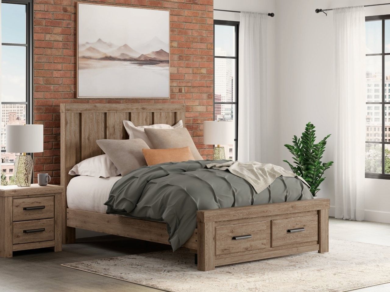 Contoura Panel Storage Bedroom Set In Light Brown