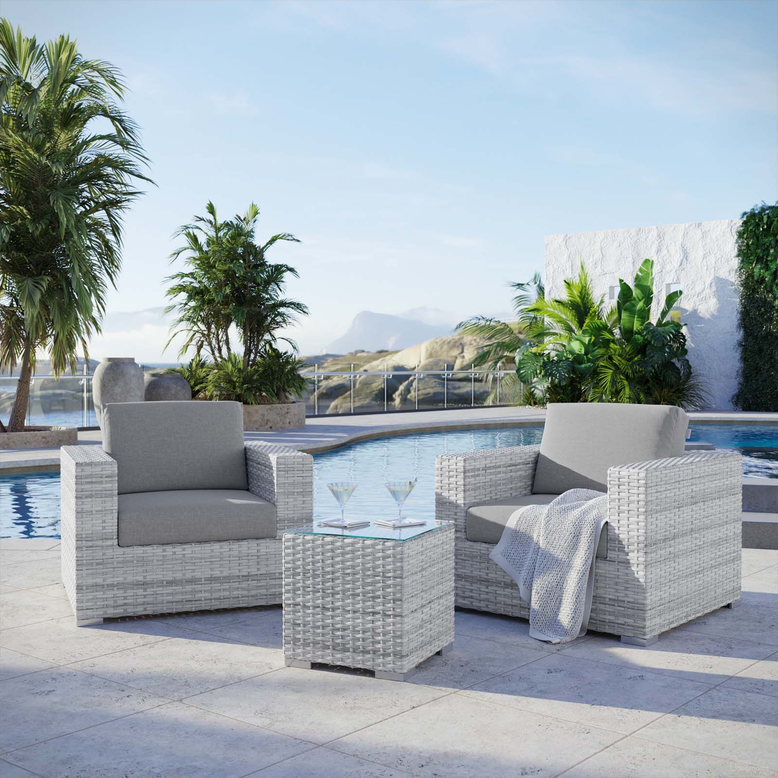 The appearance of Convene 3-Piece Outdoor Patio Set EEI-5444-LGR-GRY designed by Modway in the modern / contemporary interior design. This light gray piece of furniture was selected by 1StopBedrooms from Convene Collection to add a touch of cosiness and style into your home. Sku: EEI-4297-LGR-GRY;EEI-4297-LGR-GRY;EEI-4300-LGR. Material: Stainless Steel.