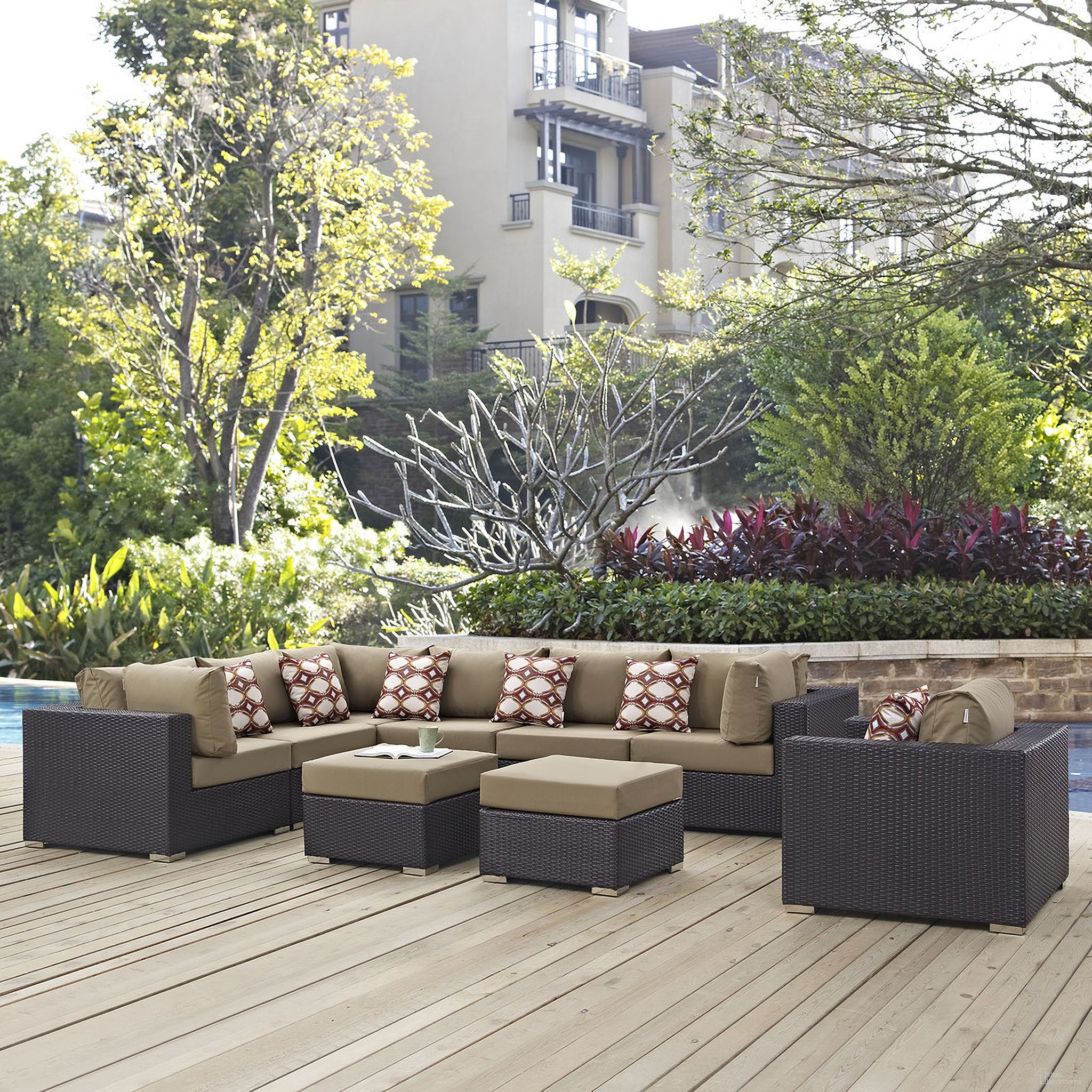 The appearance of Convene 9-Piece Outdoor Patio Sectional Set In Espresso Mocha designed by Modway in the modern / contemporary interior design. This espresso mocha piece of furniture was selected by 1StopBedrooms from Convene Collection to add a touch of cosiness and style into your home. Sku: EEI-1840-EXP-MOC-Y;EEI-1906-EXP-MOC-Y;EEI-1910-EXP-MOC-Y;EEI-1911-EXP-MOC-Y;EEI-2156-REP;EEI-1840-EXP-MOC-Y;EEI-1910-EXP-MOC-Y;EEI-1911-EXP-MOC-Y;EEI-1840-EXP-MOC-Y;EEI-1910-EXP-MOC-Y. Material: Foam.