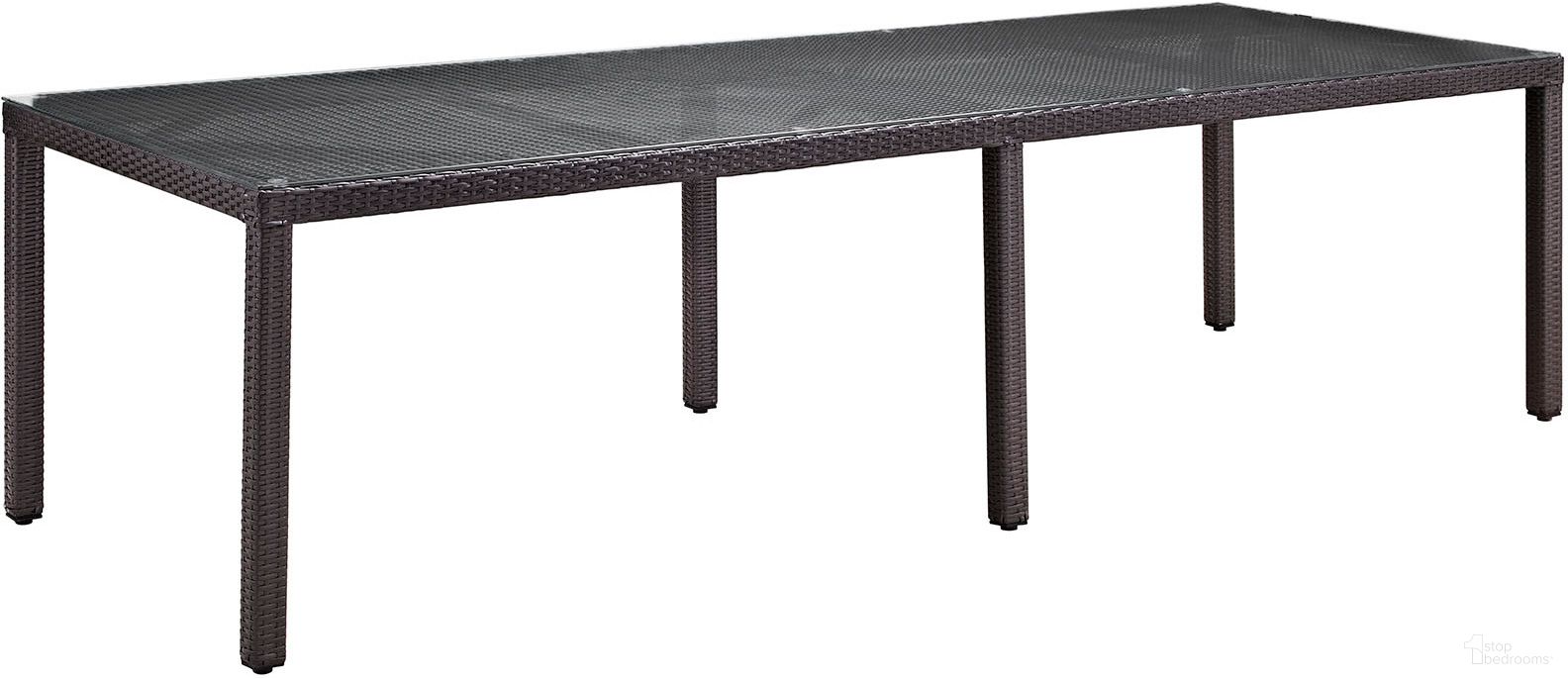 The appearance of Convene Espresso 114 Inch Outdoor Patio Dining Table designed by Modway in the modern / contemporary interior design. This espresso piece of furniture was selected by 1StopBedrooms from Convene Collection to add a touch of cosiness and style into your home. Sku: EEI-1921-EXP. Material: Aluminum. Table Top Shape: Rectangular.