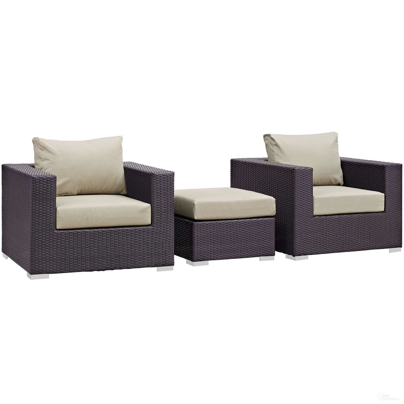 Convene Espresso Beige 3 Piece Outdoor Patio Sofa Set EEI-2174-EXP-BEI-SET