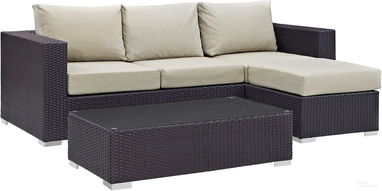 The appearance of Convene Espresso Beige 3 Piece Outdoor Patio Sofa Set EEI-2178-EXP-BEI-SET designed by Modway in the modern / contemporary interior design. This espresso beige piece of furniture was selected by 1StopBedrooms from Convene Collection to add a touch of cosiness and style into your home. Sku: EEI-1844-EXP-BEI-Y;EEI-1908-EXP-Y;EEI-1911-EXP-BEI-Y. Material: Polyester.