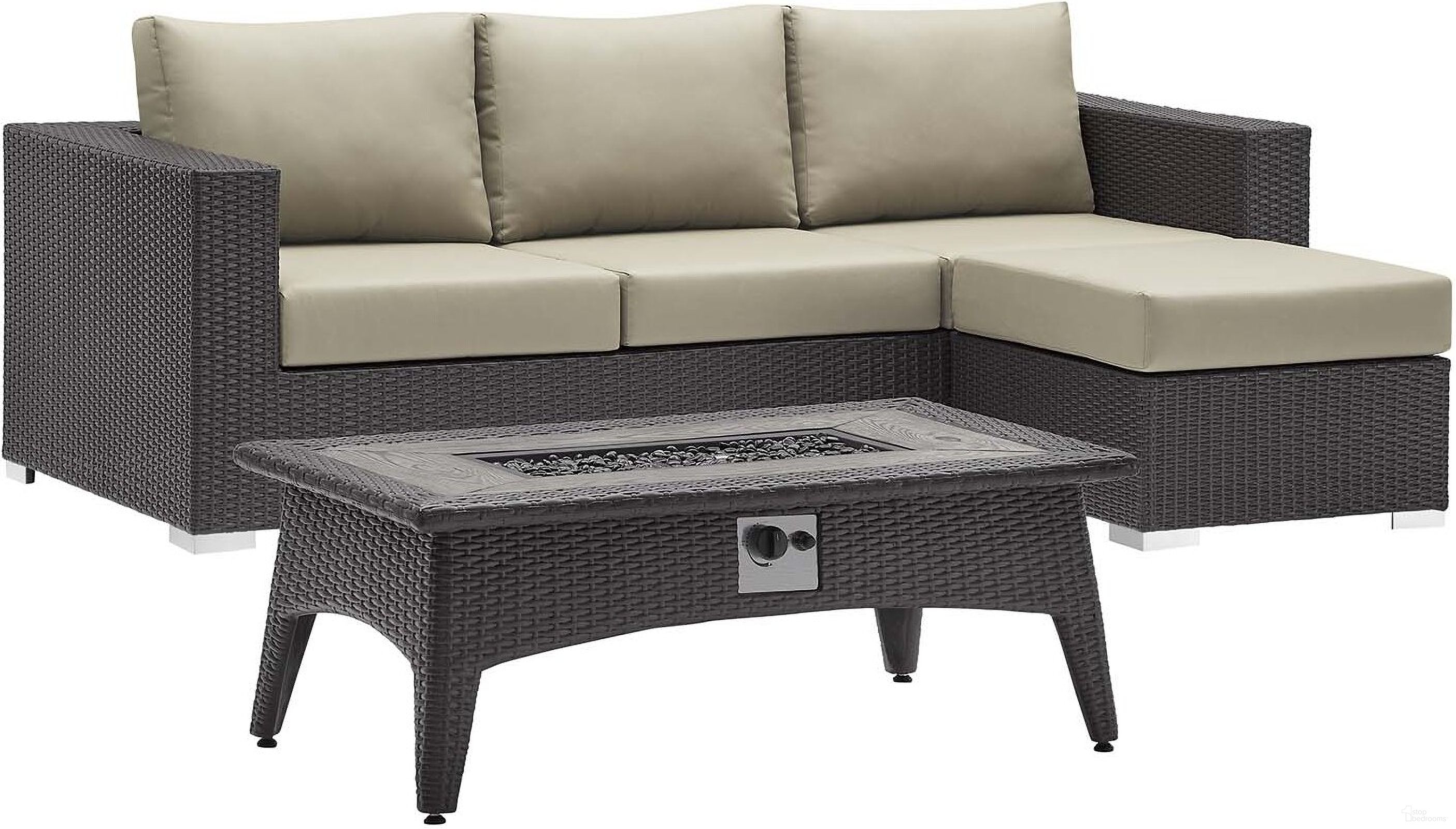 The appearance of Convene Espresso Beige 3 Piece Set Outdoor Patio with Fire Pit EEI-3724-EXP-BEI-SET designed by Modway in the modern / contemporary interior design. This espresso beige piece of furniture was selected by 1StopBedrooms from Convene Collection to add a touch of cosiness and style into your home. Sku: EEI-1844-EXP-BEI-Y;EEI-1911-EXP-BEI-Y;EEI-2991-EXP. Material: Aluminum.