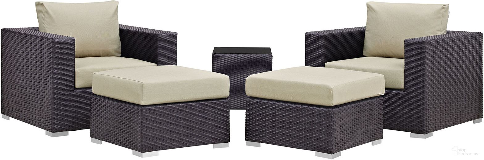 The appearance of Convene Espresso Beige 5 Piece Outdoor Patio Sectional Set EEI-1809-EXP-BEI-SET designed by Modway in the modern / contemporary interior design. This espresso beige piece of furniture was selected by 1StopBedrooms from Convene Collection to add a touch of cosiness and style into your home. Sku: EEI-1809-EXP-BEI-SET. Material: Polyester.