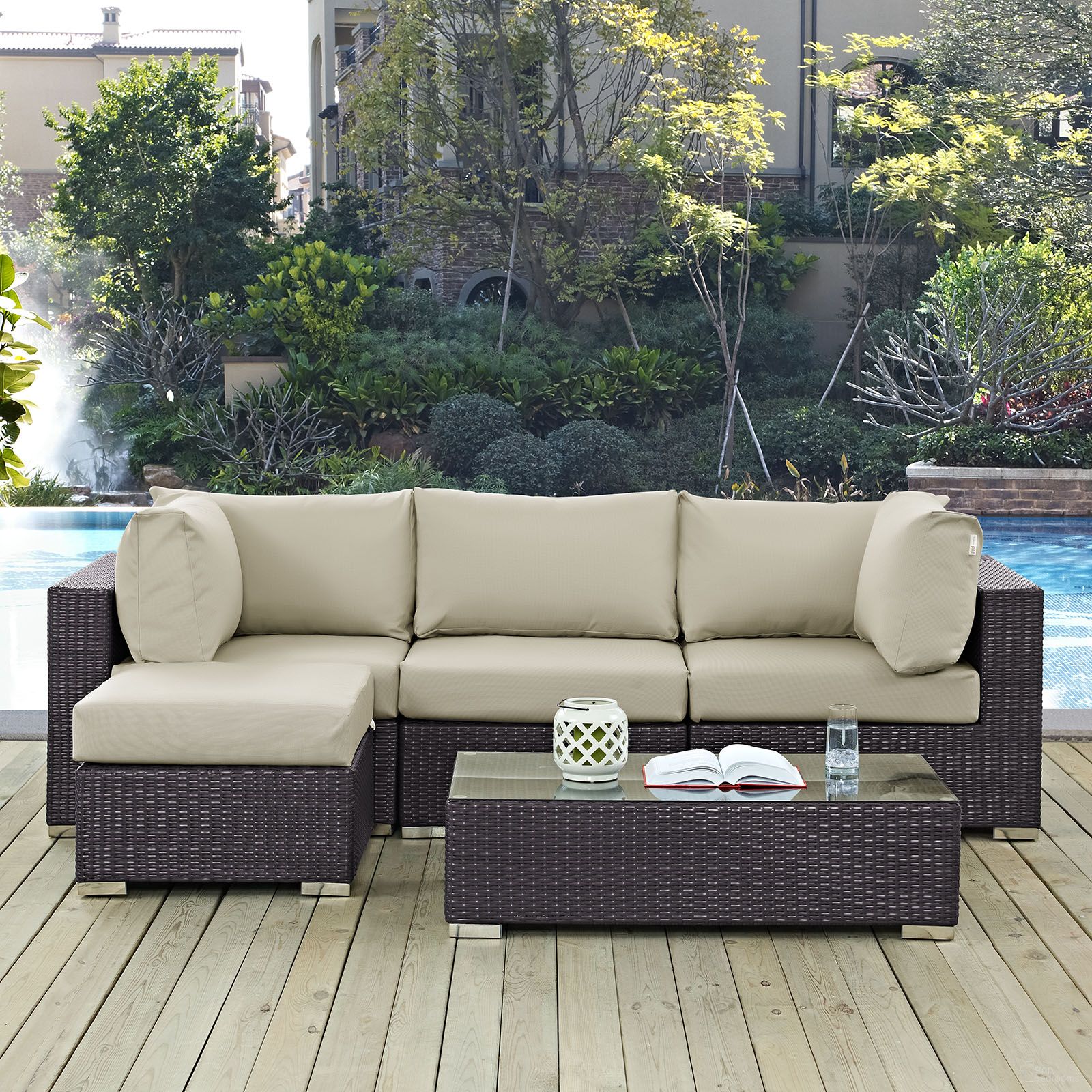 The appearance of Convene Espresso Beige 5 Piece Outdoor Patio Sectional Set EEI-2172-EXP-BEI-SET designed by Modway in the modern / contemporary interior design. This espresso beige piece of furniture was selected by 1StopBedrooms from Convene Collection to add a touch of cosiness and style into your home. Sku: EEI-1840-EXP-BEI-Y;EEI-1908-EXP-Y;EEI-1910-EXP-BEI-Y;EEI-1911-EXP-BEI-Y;EEI-1840-EXP-BEI-Y. Material: Steel.