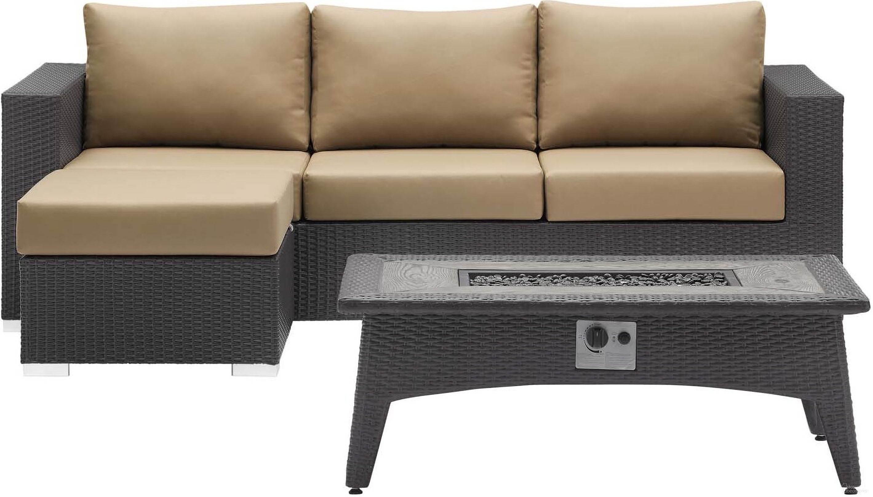 The appearance of Convene Espresso Mocha 3 Piece Set Outdoor Patio with Fire Pit EEI-3724-EXP-MOC-SET designed by Modway in the modern / contemporary interior design. This espresso mocha piece of furniture was selected by 1StopBedrooms from Convene Collection to add a touch of cosiness and style into your home. Sku: EEI-1844-EXP-MOC-Y;EEI-1911-EXP-MOC-Y;EEI-2991-EXP. Material: Aluminum.