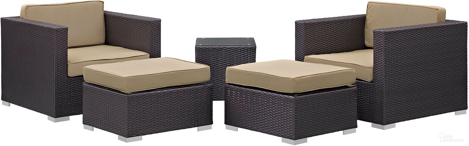 Convene Espresso Mocha 5 Piece Outdoor Patio Sectional Set EEI-1809-EXP-MOC-SET