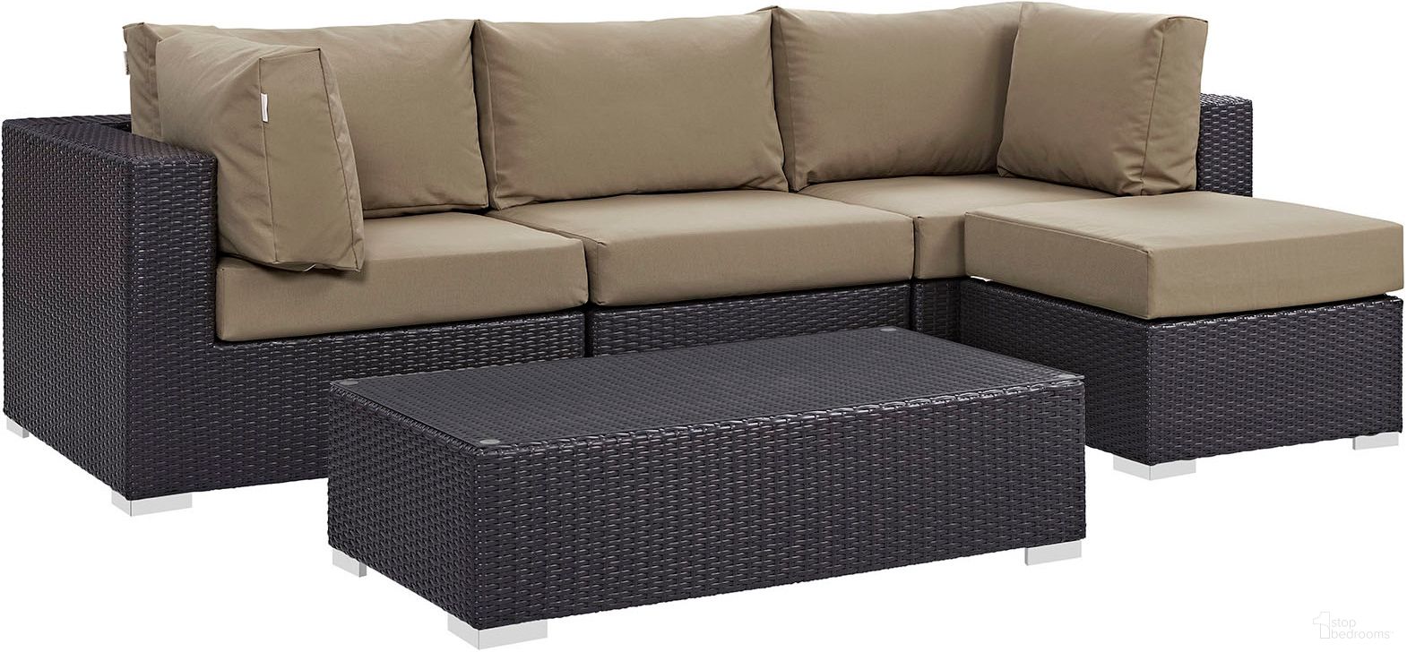 The appearance of Convene Espresso Mocha 5 Piece Outdoor Patio Sectional Set EEI-2172-EXP-MOC-SET designed by Modway in the modern / contemporary interior design. This espresso mocha piece of furniture was selected by 1StopBedrooms from Convene Collection to add a touch of cosiness and style into your home. Sku: EEI-1840-EXP-MOC-Y;EEI-1908-EXP-Y;EEI-1910-EXP-MOC-Y;EEI-1911-EXP-MOC-Y;EEI-1840-EXP-MOC-Y. Material: Steel.