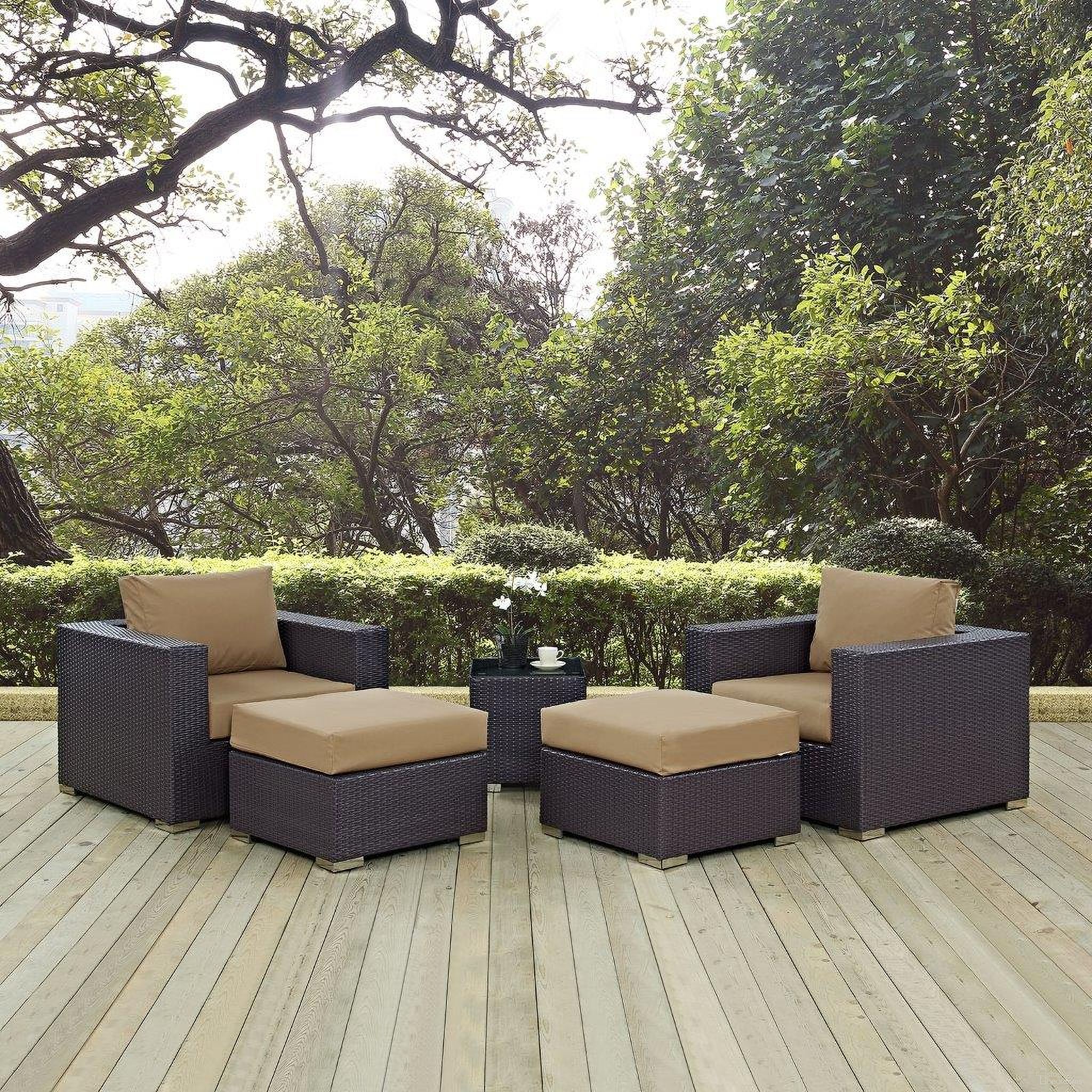 The appearance of Convene Espresso Mocha 5 Piece Outdoor Patio Sectional Set EEI-2201-EXP-MOC-SET designed by Modway in the modern / contemporary interior design. This espresso mocha piece of furniture was selected by 1StopBedrooms from Convene Collection to add a touch of cosiness and style into your home. Sku: EEI-2201-EXP-MOC-SET. Material: Steel.