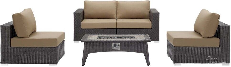 The appearance of Convene 5-Piece Set Outdoor Patio With Fire Pit In Espresso Mocha designed by Modway in the modern / contemporary interior design. This espresso mocha piece of furniture was selected by 1StopBedrooms from Convene Collection to add a touch of cosiness and style into your home. Sku: EEI-1840-EXP-MOC-Y;EEI-1910-EXP-MOC-Y;EEI-2991-EXP;EEI-1840-EXP-MOC-Y;EEI-1910-EXP-MOC-Y. Material: Rattan.