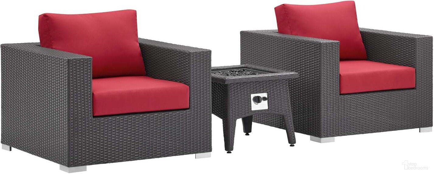 Convene Espresso Red 3 Piece Set Outdoor Patio with Fire Pit EEI-3727-EXP-RED-SET