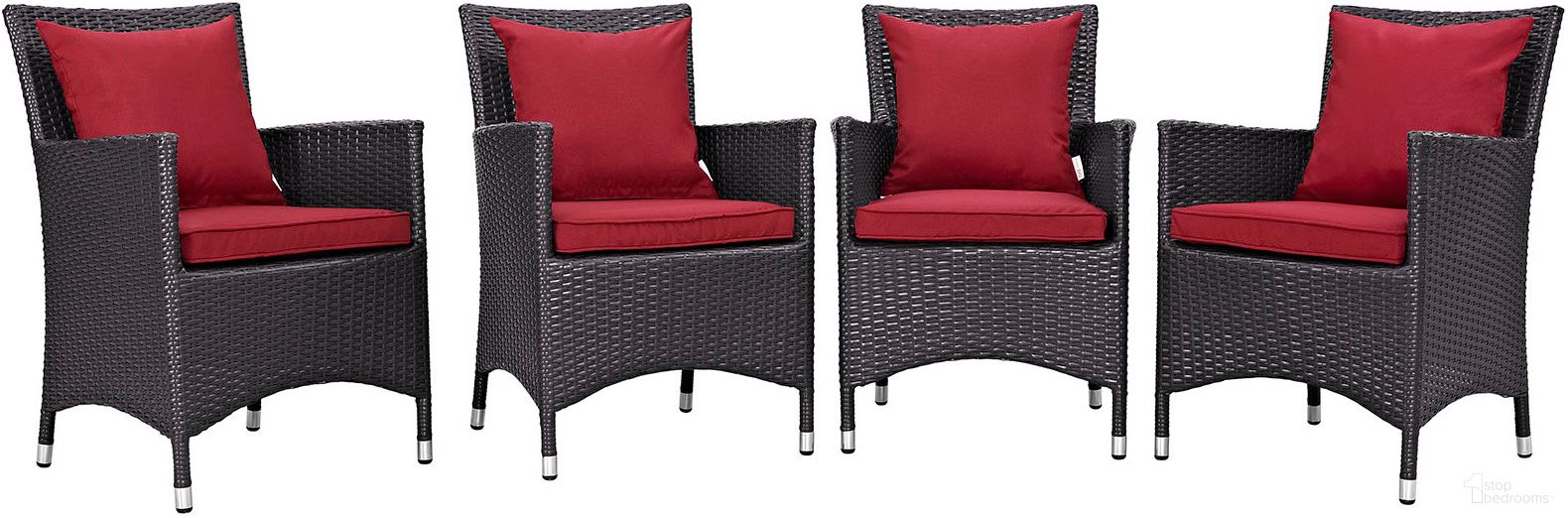 The appearance of Convene Espresso Red 4 Piece Outdoor Patio Dining Set designed by Modway in the modern / contemporary interior design. This espresso red piece of furniture was selected by 1StopBedrooms from Convene Collection to add a touch of cosiness and style into your home. Sku: EEI-1913-EXP;EEI-1913-RED;EEI-1913-EXP;EEI-1913-RED;EEI-1913-EXP;EEI-1913-RED;EEI-1913-EXP;EEI-1913-RED. Material: Rattan.