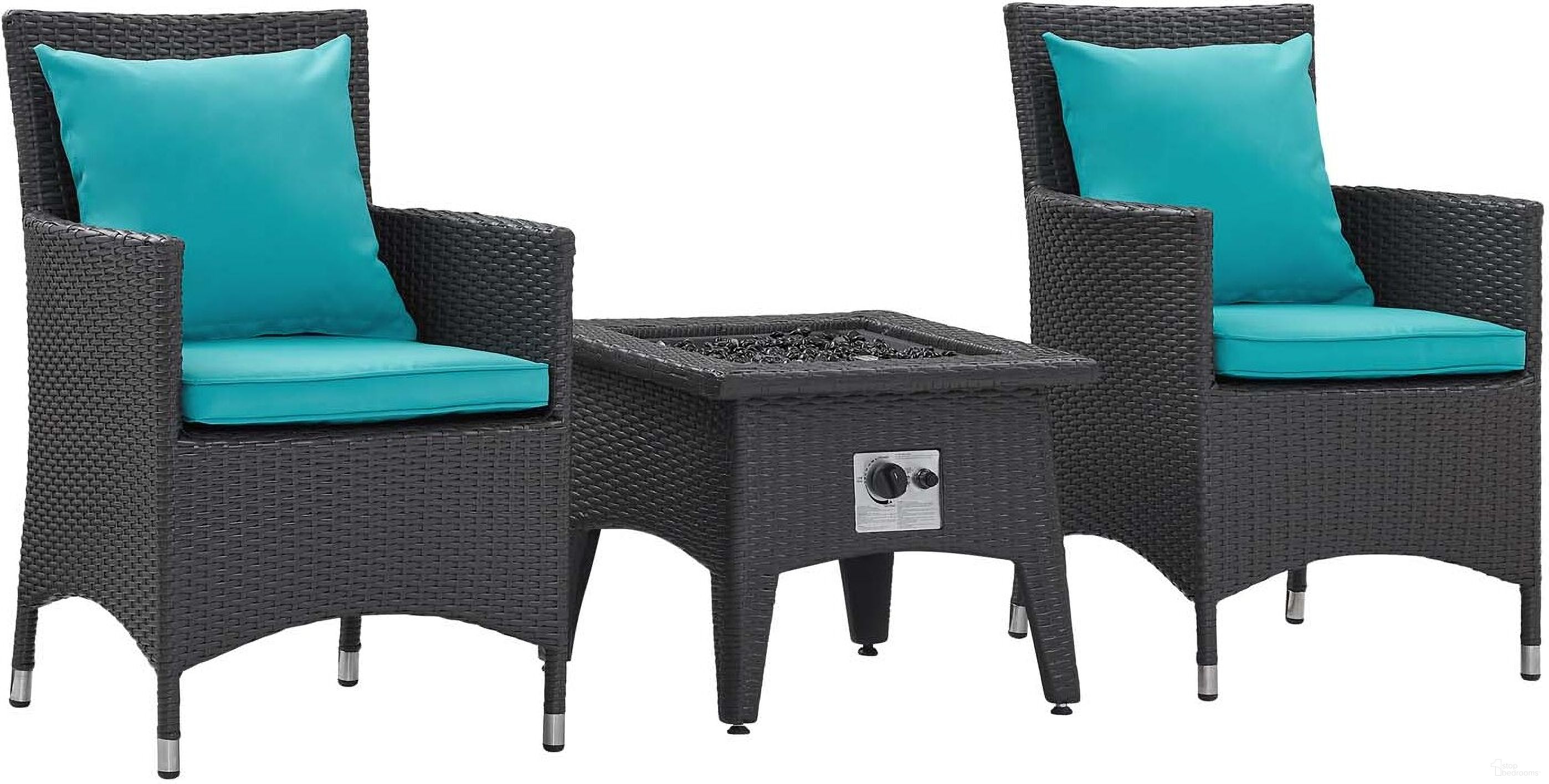 Convene Espresso Turquoise 3 Piece Set Outdoor Patio with Fire Pit