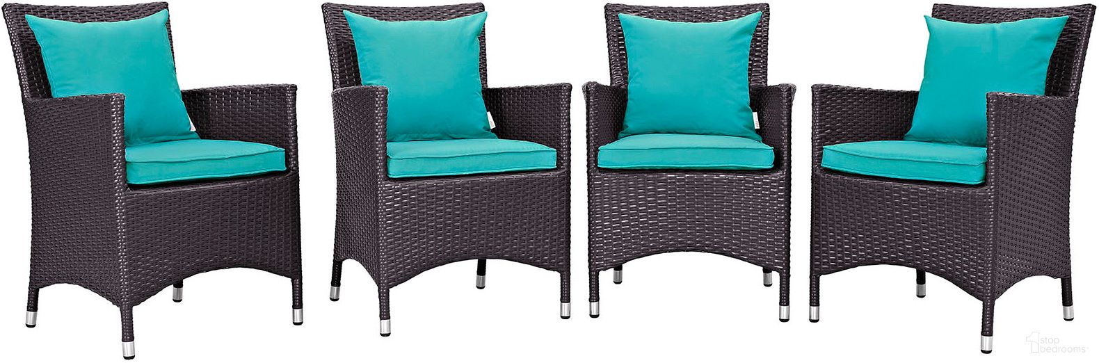 The appearance of Convene Espresso Turquoise 4 Piece Outdoor Patio Dining Set designed by Modway in the modern / contemporary interior design. This espresso turquoise piece of furniture was selected by 1StopBedrooms from Convene Collection to add a touch of cosiness and style into your home. Sku: EEI-1913-EXP;EEI-1913-TRQ;EEI-1913-EXP;EEI-1913-TRQ;EEI-1913-EXP;EEI-1913-TRQ;EEI-1913-EXP;EEI-1913-TRQ. Material: Rattan.