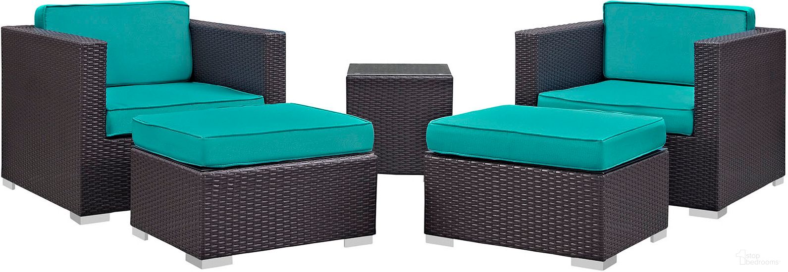 The appearance of Convene Espresso Turquoise 5 Piece Outdoor Patio Sectional Set EEI-1809-EXP-TRQ-SET designed by Modway in the modern / contemporary interior design. This espresso turquoise piece of furniture  was selected by 1StopBedrooms from Convene Collection to add a touch of cosiness and style into your home. Sku: EEI-1809-EXP-TRQ-SET. Material: Polyester.