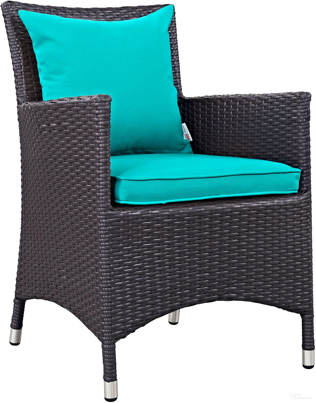 The appearance of Convene Espresso Turquoise Dining Outdoor Patio Arm Chair designed by Modway in the modern / contemporary interior design. This espresso turquoise piece of furniture  was selected by 1StopBedrooms from Convene Collection to add a touch of cosiness and style into your home. Sku: EEI-1913-EXP-TRQ. Material: Rattan.