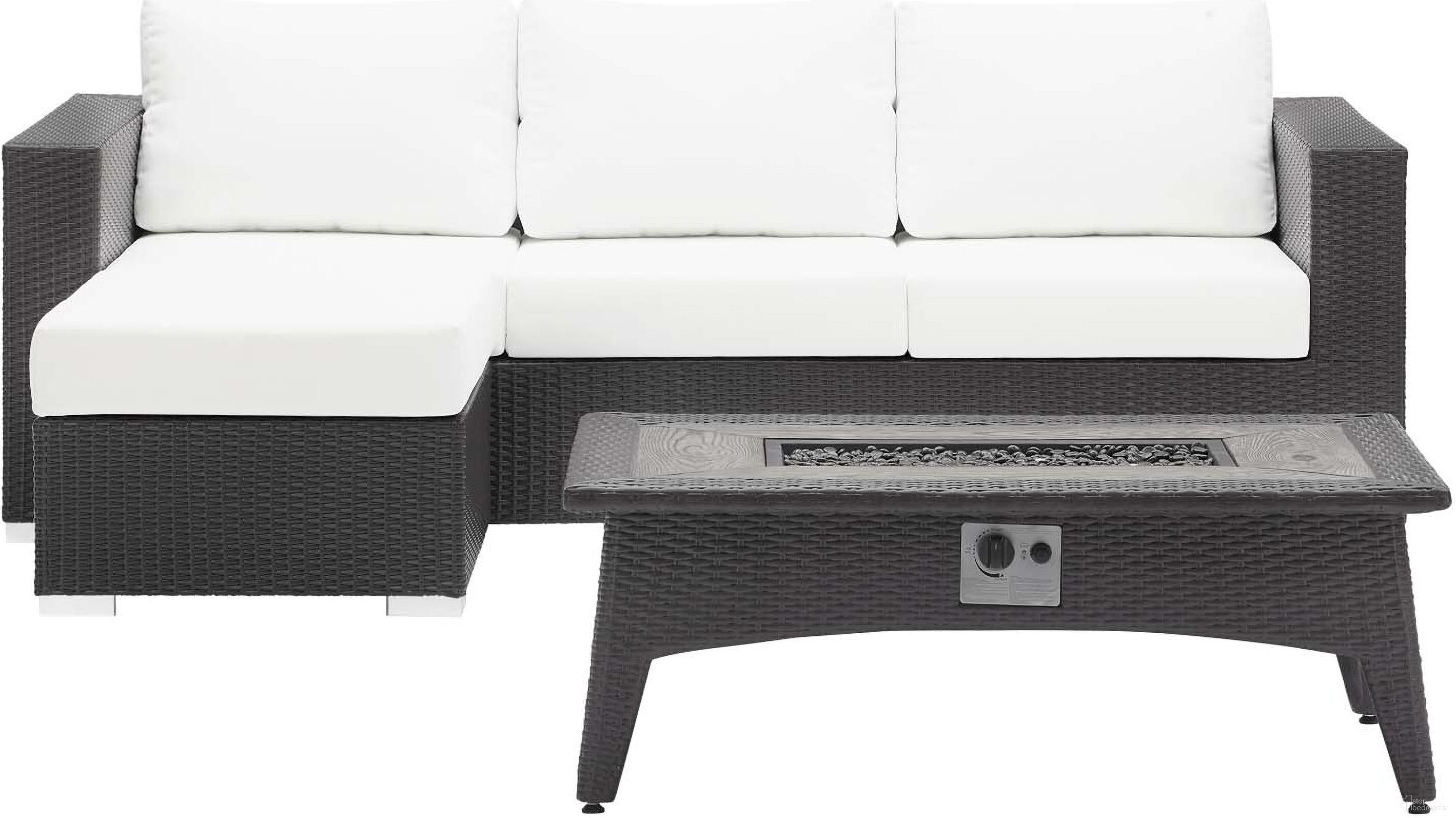 The appearance of Convene Espresso White 3 Piece Set Outdoor Patio with Fire Pit EEI-3724-EXP-WHI-SET designed by Modway in the modern / contemporary interior design. This espresso white piece of furniture was selected by 1StopBedrooms from Convene Collection to add a touch of cosiness and style into your home. Sku: EEI-1844-EXP-WHI-Y;EEI-1911-EXP-WHI-Y;EEI-2991-EXP. Material: Aluminum.