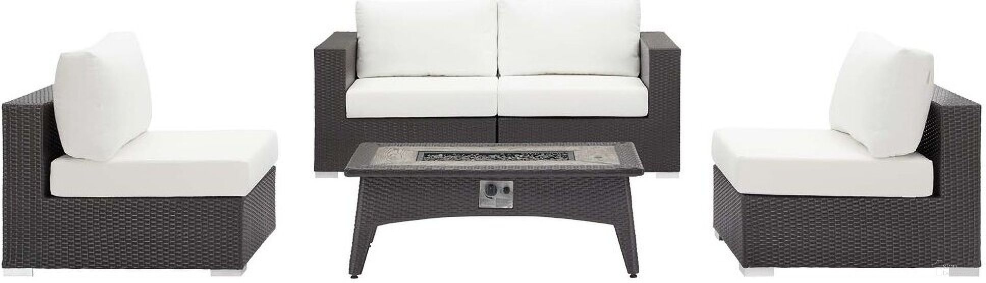 Convene 5-Piece Set Outdoor Patio With Fire Pit In Espresso White