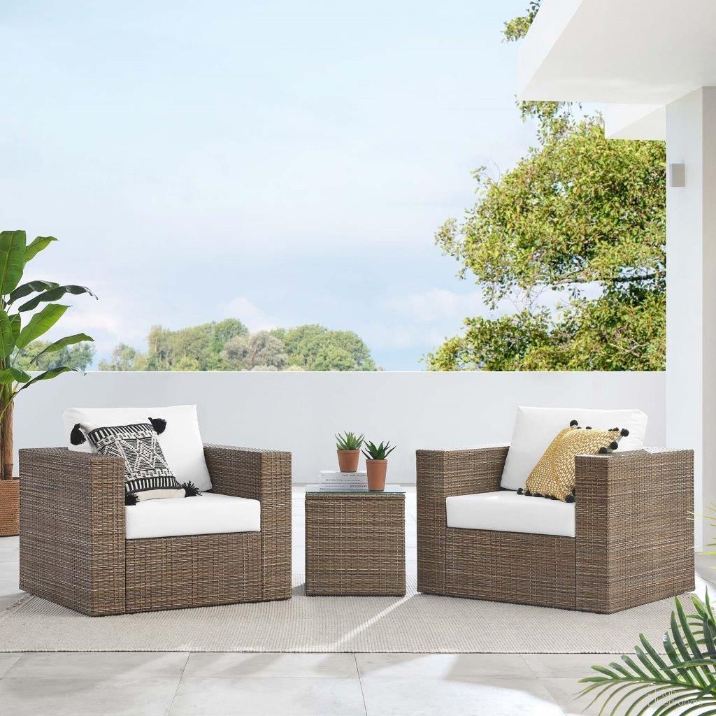 Convene Outdoor Patio 3 Piece Furniture Set In Cappuccino White