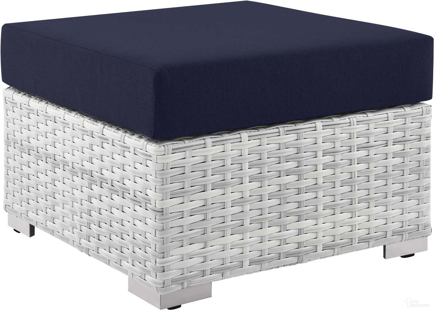 The appearance of Convene Outdoor Patio Ottoman In Light Gray/Navy designed by Modway in the modern / contemporary interior design. This light gray navy piece of furniture  was selected by 1StopBedrooms from Convene Collection to add a touch of cosiness and style into your home. Sku: EEI-4301-LGR-NAV. Material: Rattan.