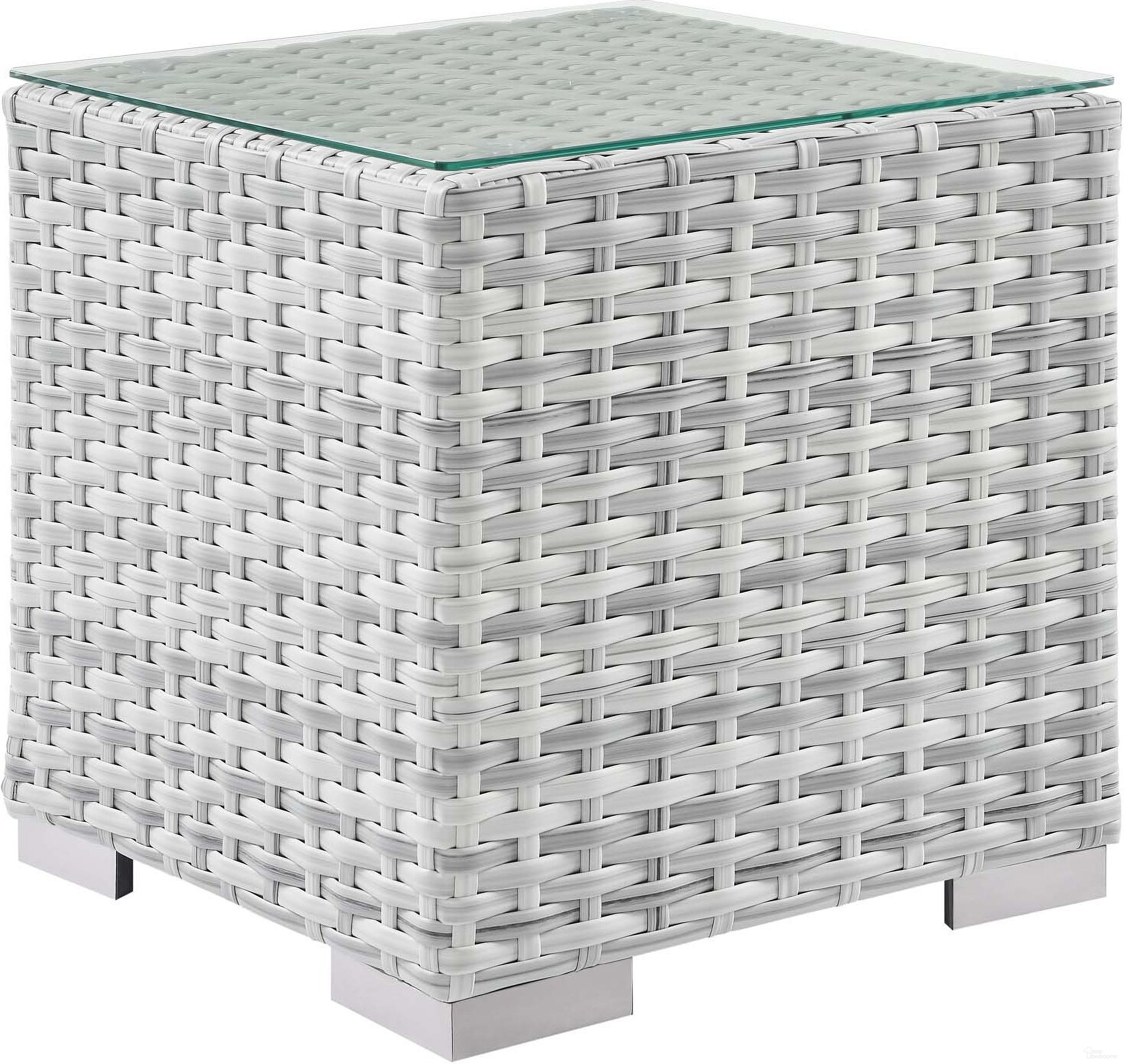 The appearance of Convene Outdoor Patio Side Table designed by Modway in the modern / contemporary interior design. This light gray piece of furniture  was selected by 1StopBedrooms from Convene Collection to add a touch of cosiness and style into your home. Sku: EEI-4300-LGR. Table Top Shape: Square. Material: Aluminium.