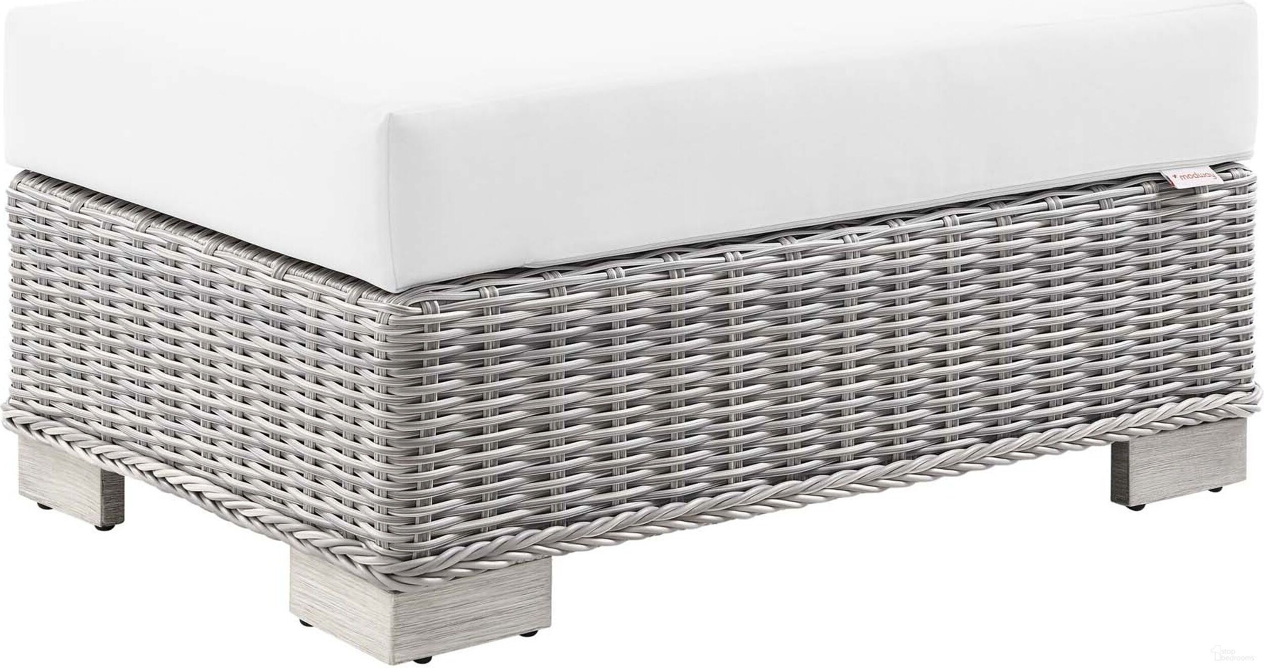 Conway Outdoor Patio Wicker Rattan Ottoman In Light Gray/White