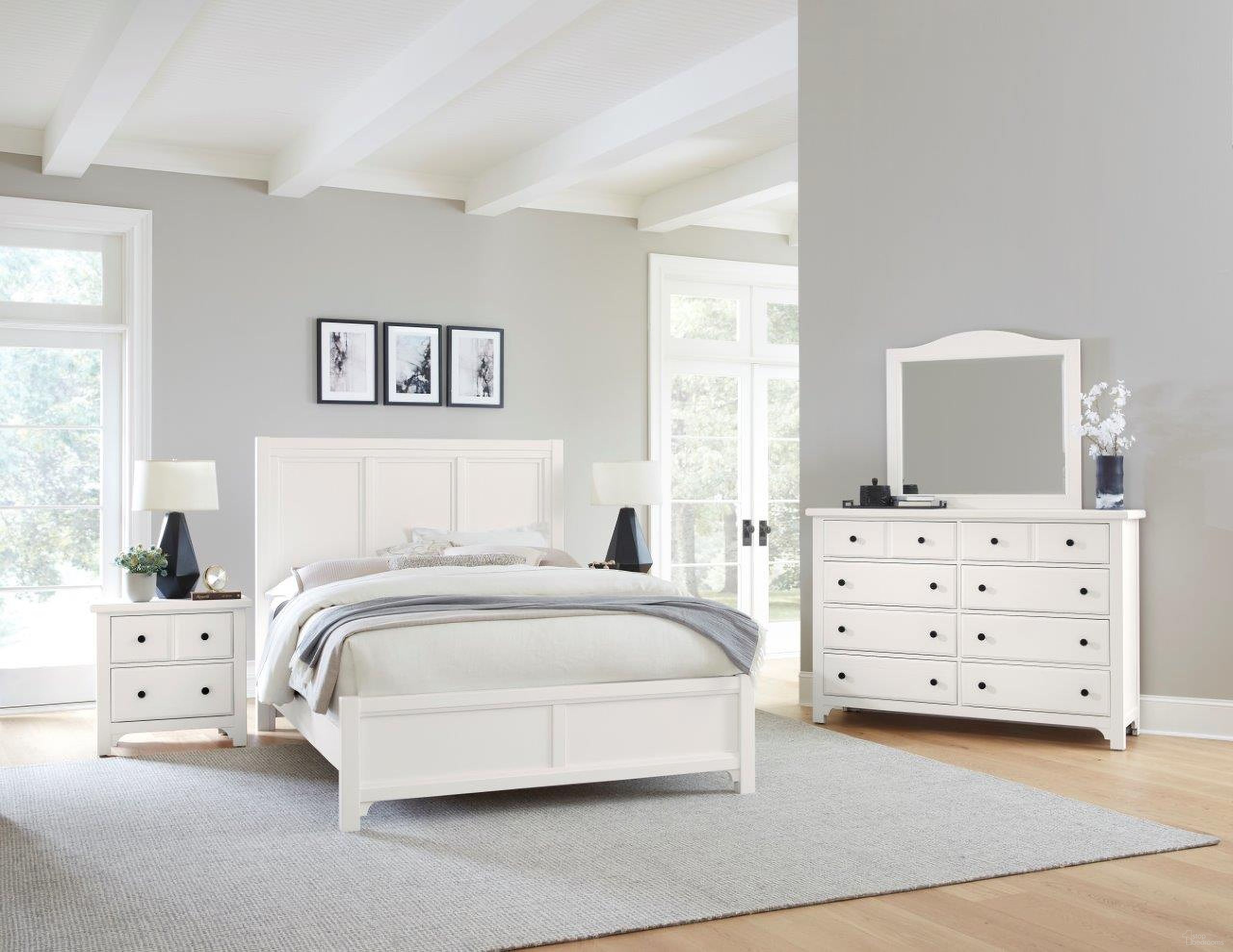The appearance of Cool Farmhouse Panel Bedroom Set In Soft White designed by Vaughan Bassett in the transitional interior design. This soft white piece of furniture was selected by 1StopBedrooms from Cool Farmhouse Collection to add a touch of cosiness and style into your home. Sku: 804-557;804-755;804-922;804-227. Bed Type: Panel Bed. Material: Wood. Bed Size: Queen.