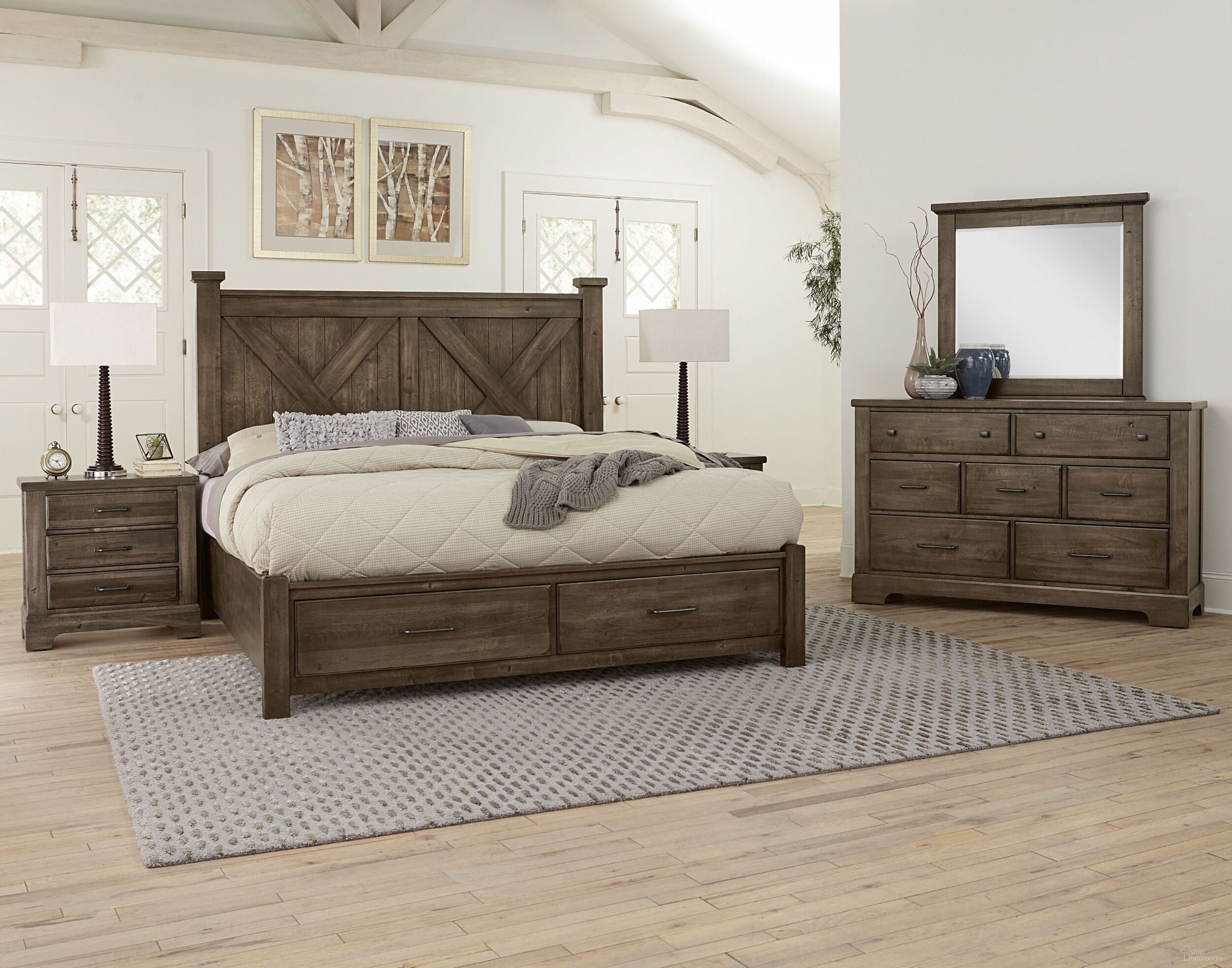 The appearance of Cool Rustic Mink Poster Bedroom Set With Footboard Storage designed by Artisan & Post in the transitional interior design. This mink piece of furniture  was selected by 1StopBedrooms from Cool Rustic Collection to add a touch of cosiness and style into your home. Sku: 170-557;170-050B;170-502;AP-555T;170-227. Bed Type: Storage Bed. Material: Wood. Bed Size: Queen.