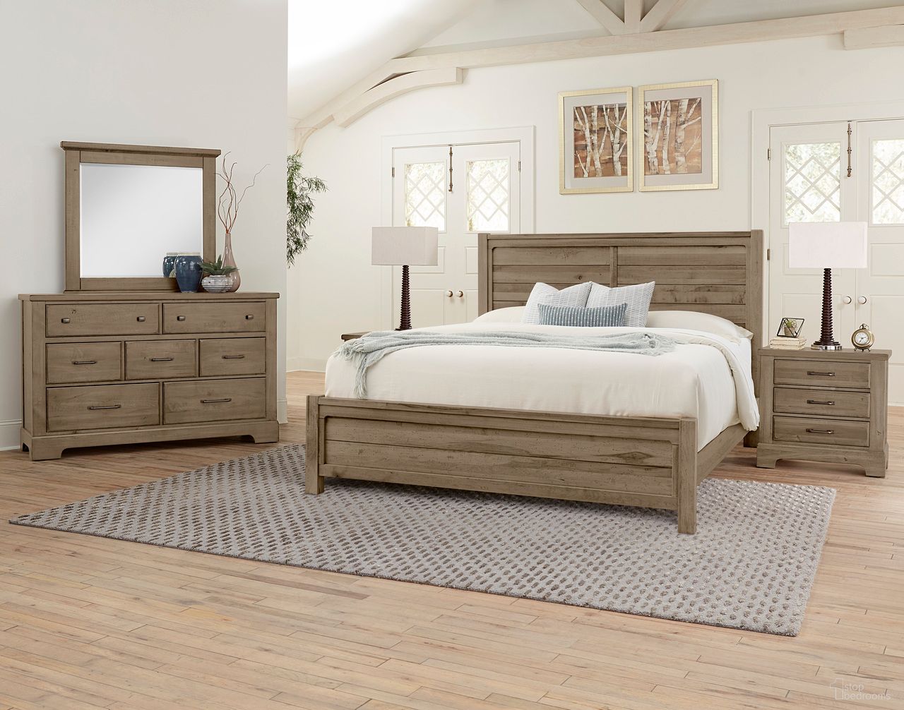 Cool Rustic Plank Bedroom Set In Stone Grey