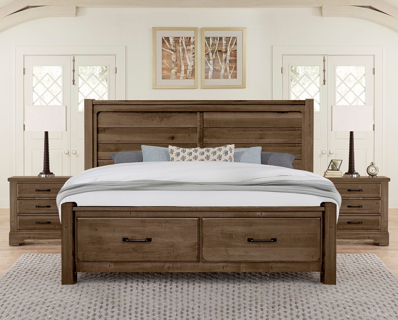 Cool Rustic Plank Footboard Storage Bedroom Set In Mink