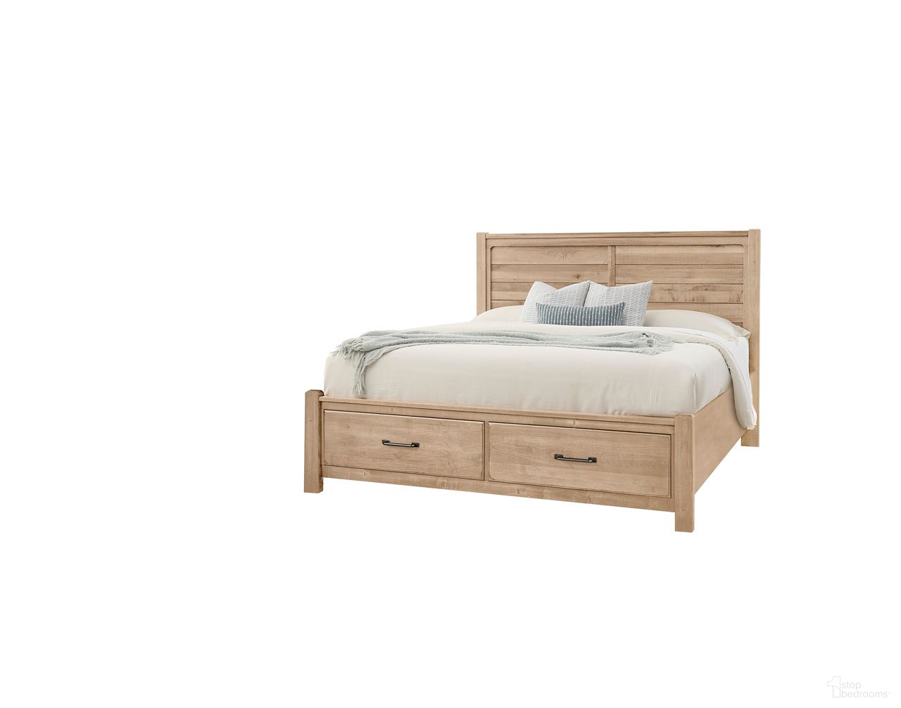 The appearance of Cool Rustic Queen Plank Bed With Footboard Storage In Clear Maple designed by Artisan & Post in the transitional interior design. This clear maple piece of furniture  was selected by 1StopBedrooms from Cool Rustic Collection to add a touch of cosiness and style into your home. Sku: 176-558;176-050B;176-502;AP-555T. Bed Type: Storage Bed. Bed Size: Queen. Material: Solid Wood.