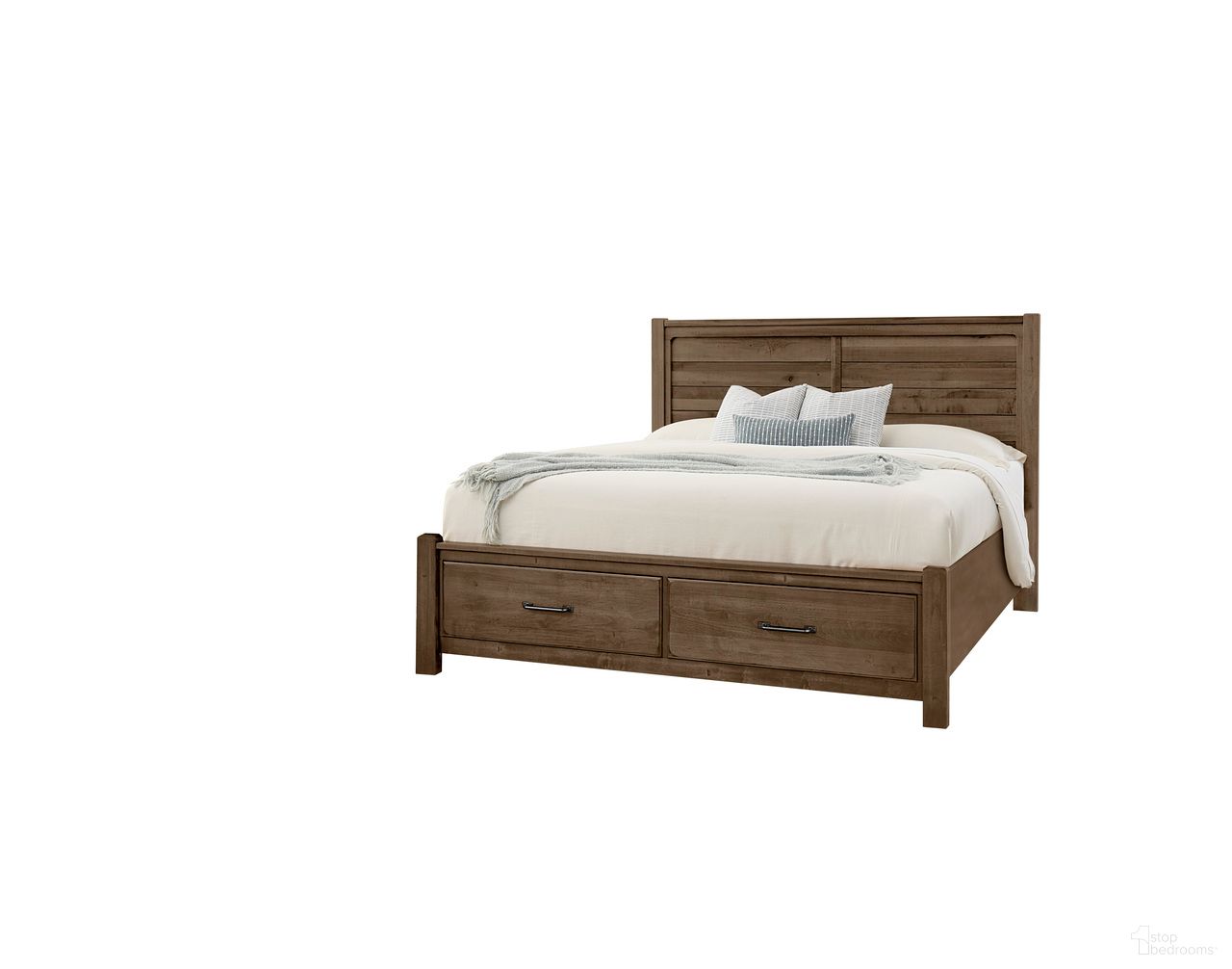 The appearance of Cool Rustic Queen Plank Bed With Footboard Storage In Mink designed by Artisan & Post in the transitional interior design. This mink piece of furniture was selected by 1StopBedrooms from Cool Rustic Collection to add a touch of cosiness and style into your home. Sku: 170-558;170-050B;170-502;AP-555T. Bed Type: Storage Bed. Bed Size: Queen. Material: Solid Wood.