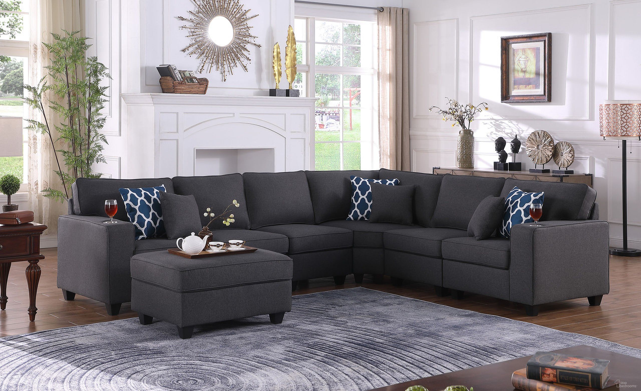 The appearance of Cooper 125 Inch Linen 7 Piece Reversible L Shape Sectional Sofa with Ottoman and Cupholder In Dark Gray designed by Lilola Home in the modern / contemporary interior design. This dark gray piece of furniture was selected by 1StopBedrooms from Cooper Collection to add a touch of cosiness and style into your home. Sku: 89132-A;89132-A;89132-A;89132-C;89132-L;89132-O;89132-R. Material: Linen. Layout: L-Shape.