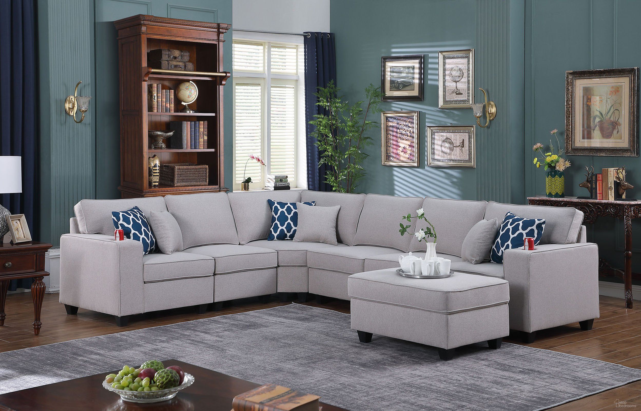 The appearance of Cooper Light Gray Linen 7Pc Reversible L-Shape Sectional Sofa With Ottoman And Cupholder 89131-2B designed by Lilola Home in the modern / contemporary interior design. This light gray piece of furniture  was selected by 1StopBedrooms from Cooper Collection to add a touch of cosiness and style into your home. Sku: 89131-A;89131-A;89131-A;89131-C;89131-L;89131-O;89131-R. Material: Linen. Layout: L-Shape.