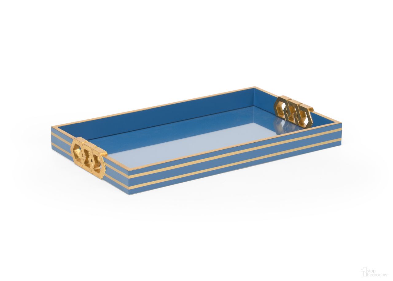 The appearance of Copas Serving Tray In Blue and Gold designed by Chelsea House in the modern / contemporary interior design. This blue/gold piece of furniture  was selected by 1StopBedrooms from Shayla Copas Collection to add a touch of cosiness and style into your home. Sku: 384804. Material: Wood.