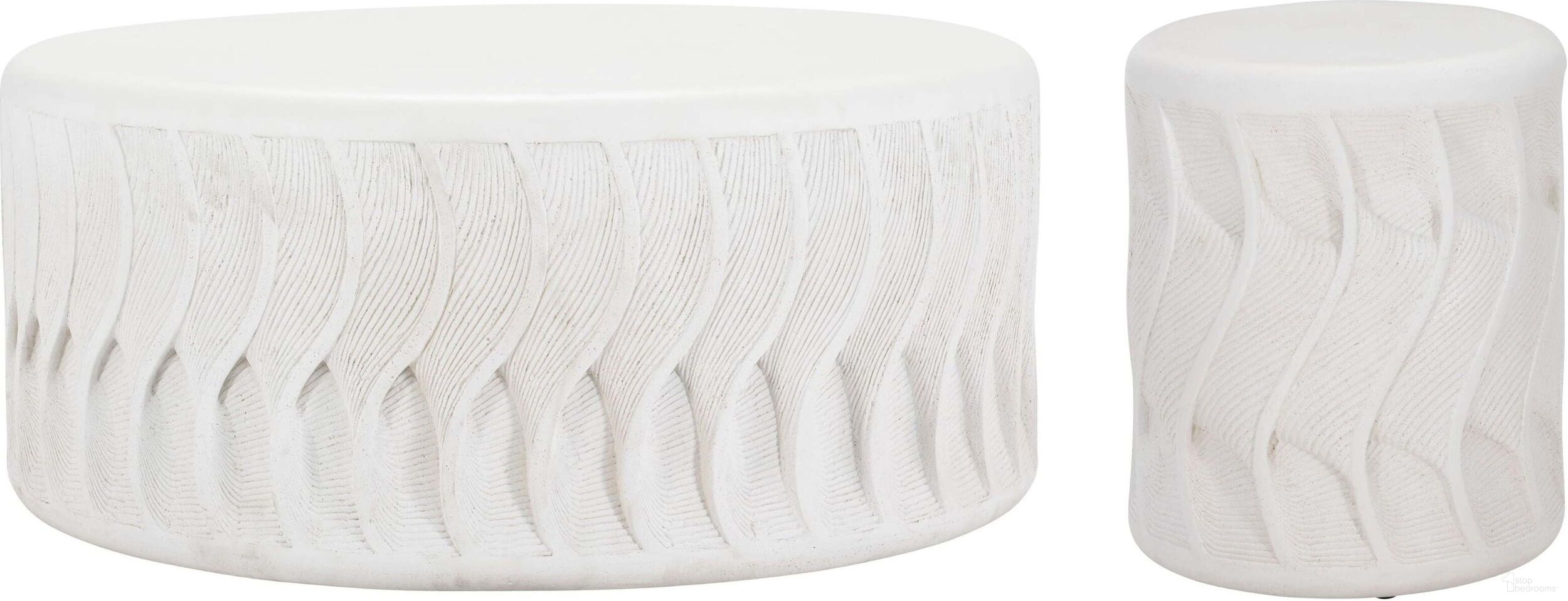 The appearance of Coquille Outdoor Occasional Table Set designed by Bernhardt in the modern / contemporary interior design. This white piece of furniture was selected by 1StopBedrooms from Coquille Collection to add a touch of cosiness and style into your home. Sku: X03029;X03129. Material: Stonecast.
