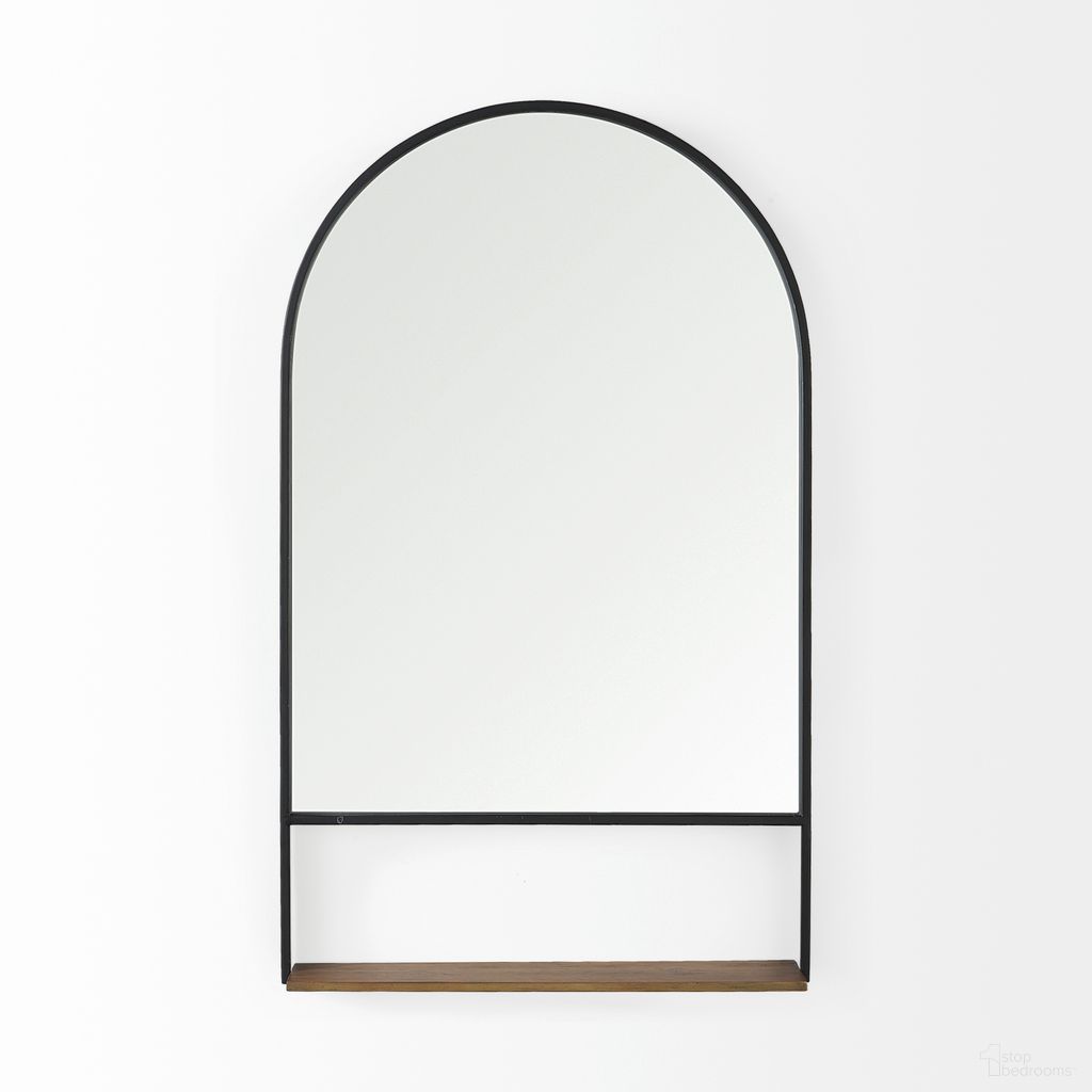 Cora Wooden Shelf Arched Wall Mirror In Black