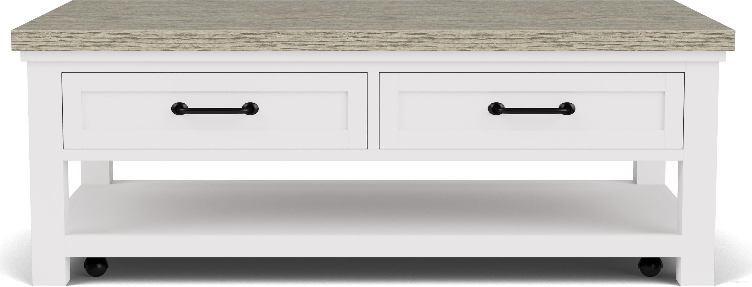The appearance of Cora Large Coffee Table In Cloud and Fog designed by Riverside Furniture in the country / farmhouse interior design. This cloud/fog piece of furniture  was selected by 1StopBedrooms from Cora Collection to add a touch of cosiness and style into your home. Sku: 37202. Material: Oak Veneer.