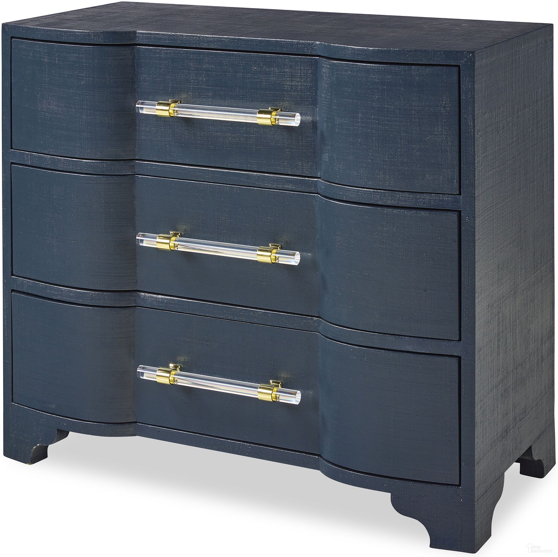 The appearance of Cora Three Drawer Chest In Navy designed by Century Furniture in the modern / contemporary interior design. This navy piece of furniture was selected by 1StopBedrooms from Grand Tour Furniture Collection to add a touch of cosiness and style into your home. Sku: SF6169. Material: Raffia.