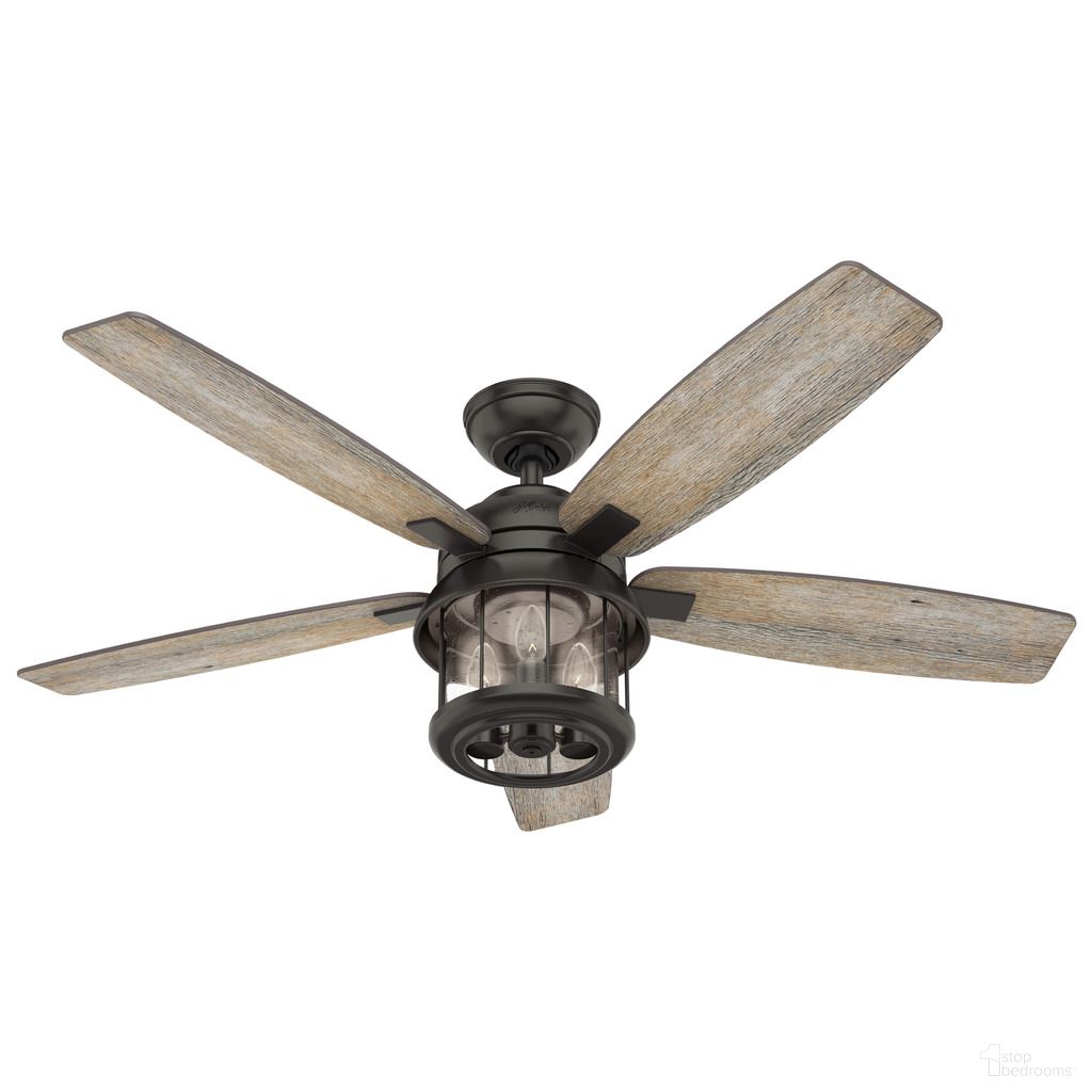 Coral Bay 52 Inch Damp Rated Ceiling Fan with LED Light Kit and Handheld Remote In Noble Bronze and Barnwood
