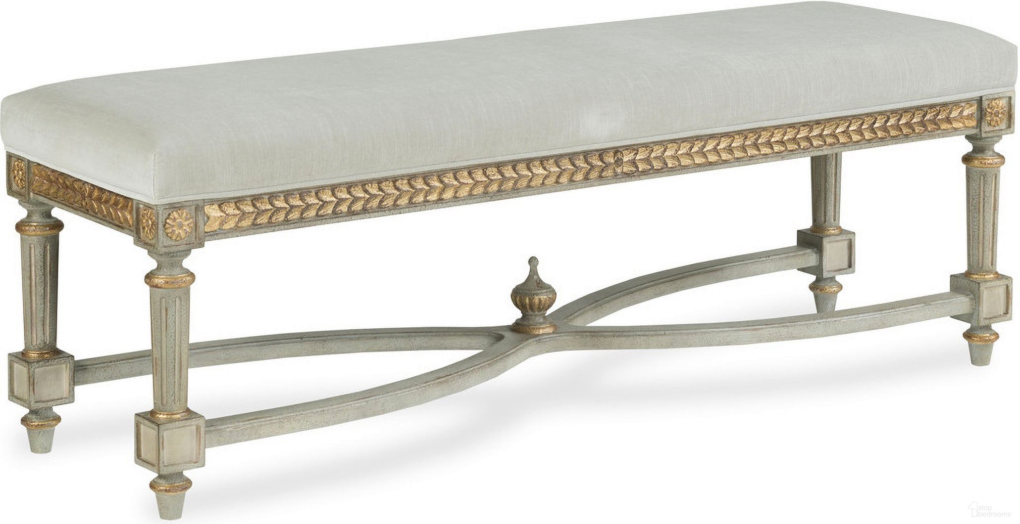 The appearance of Corbett Bench In Sage Green and Cream designed by Century Furniture in the modern / contemporary interior design. This sage green and cream piece of furniture was selected by 1StopBedrooms from Monarch Collection to add a touch of cosiness and style into your home. Sku: MN5688. Material: Poplar Solid.