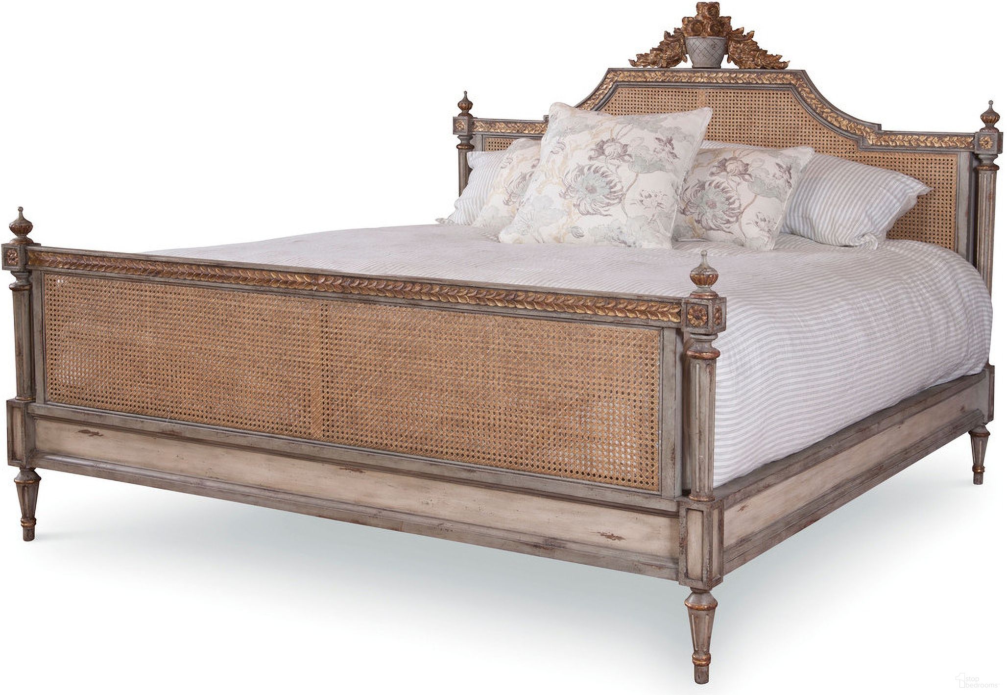 The appearance of Corbett King Bed In Sage Green and Cream designed by Century Furniture in the modern / contemporary interior design. This sage green and cream piece of furniture was selected by 1StopBedrooms from Monarch Collection to add a touch of cosiness and style into your home. Sku: MN5704K-H;MN5704K-R;MN5705K-F. Bed Type: Panel Bed. Bed Size: King. Material: Acacia Wood.
