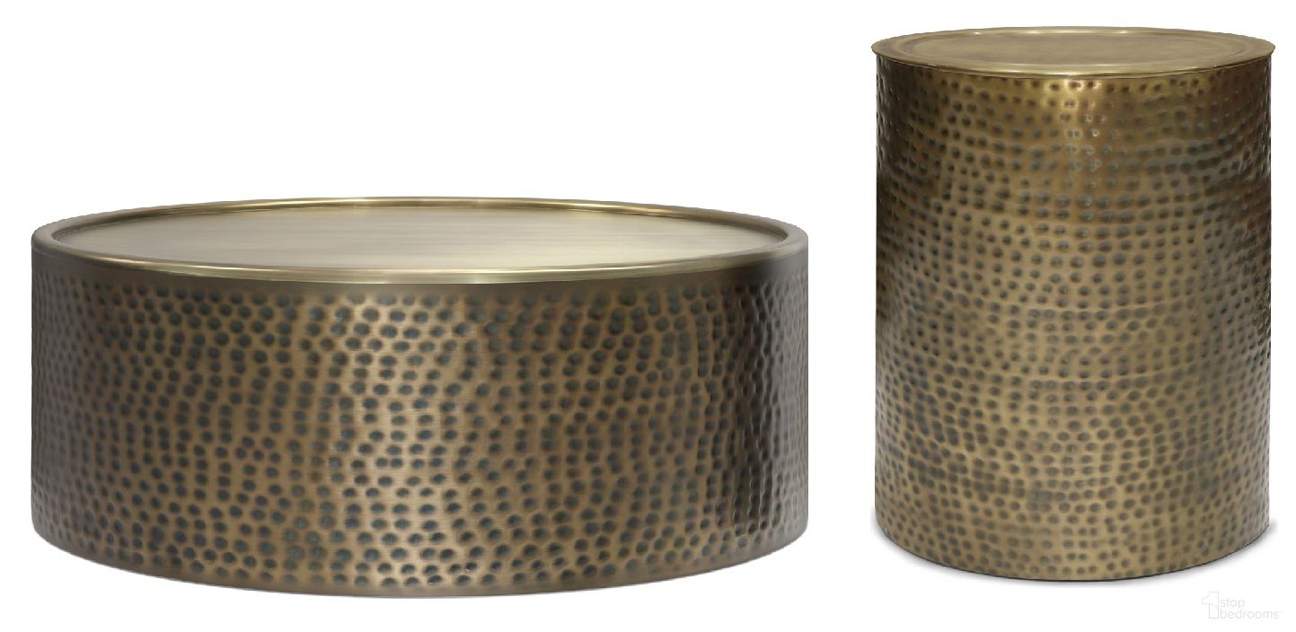 Corbin Metal Occasional Table Set In Hammered Antique Gold