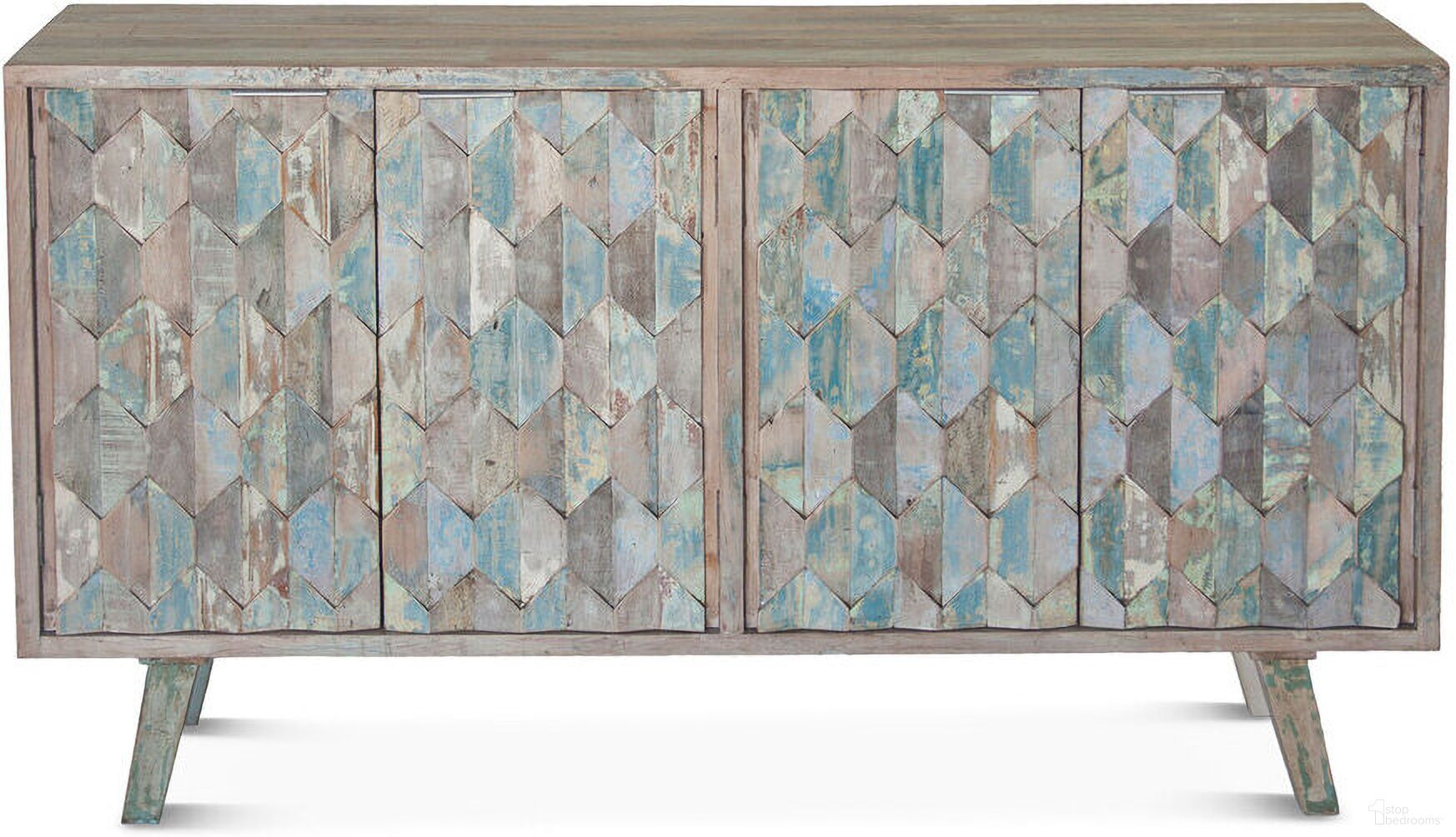 The appearance of Cordoba 61 Inch Sideboard with Reclaimed Wood In Vintage Teal designed by Home Trends and Design in the coastal interior design. This teal piece of furniture  was selected by 1StopBedrooms from Cordoba Collection to add a touch of cosiness and style into your home. Sku: ZWCDBBF61. Material: Teak Wood.
