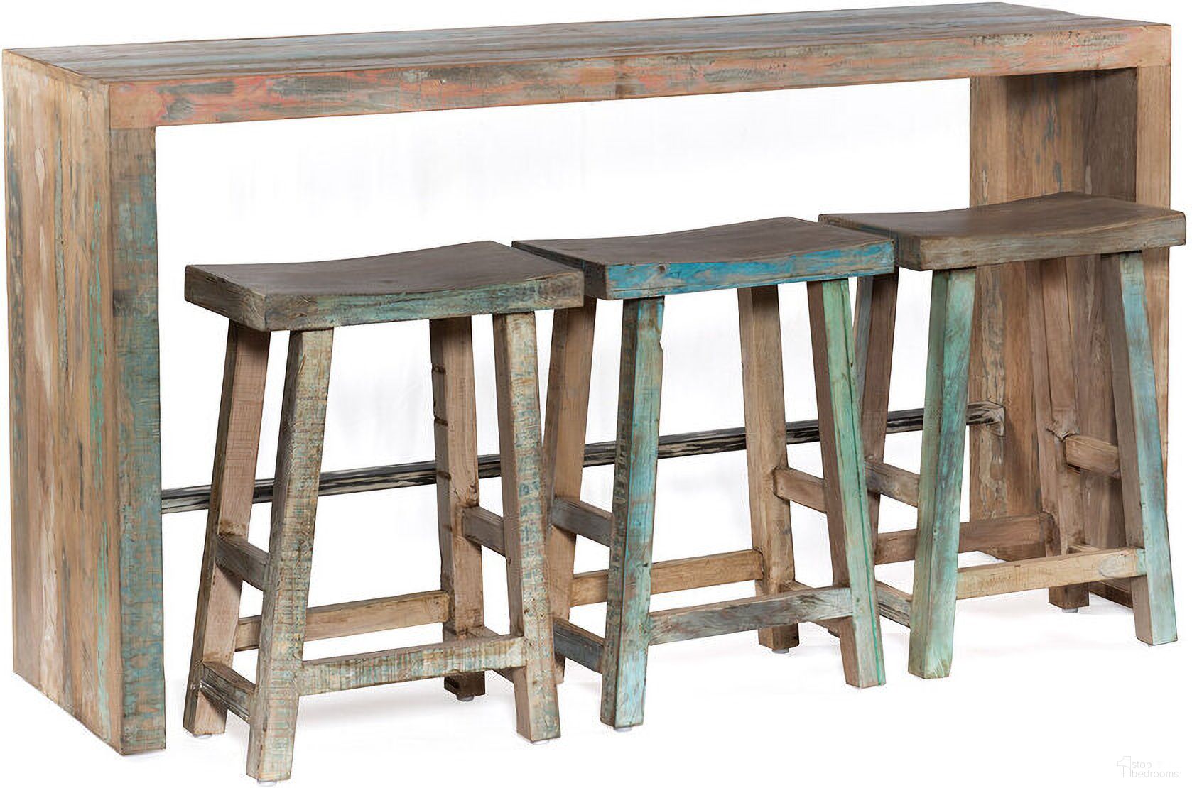 Cordoba 66 Inch Gathering Table with 3 Stools In Vintage Teal