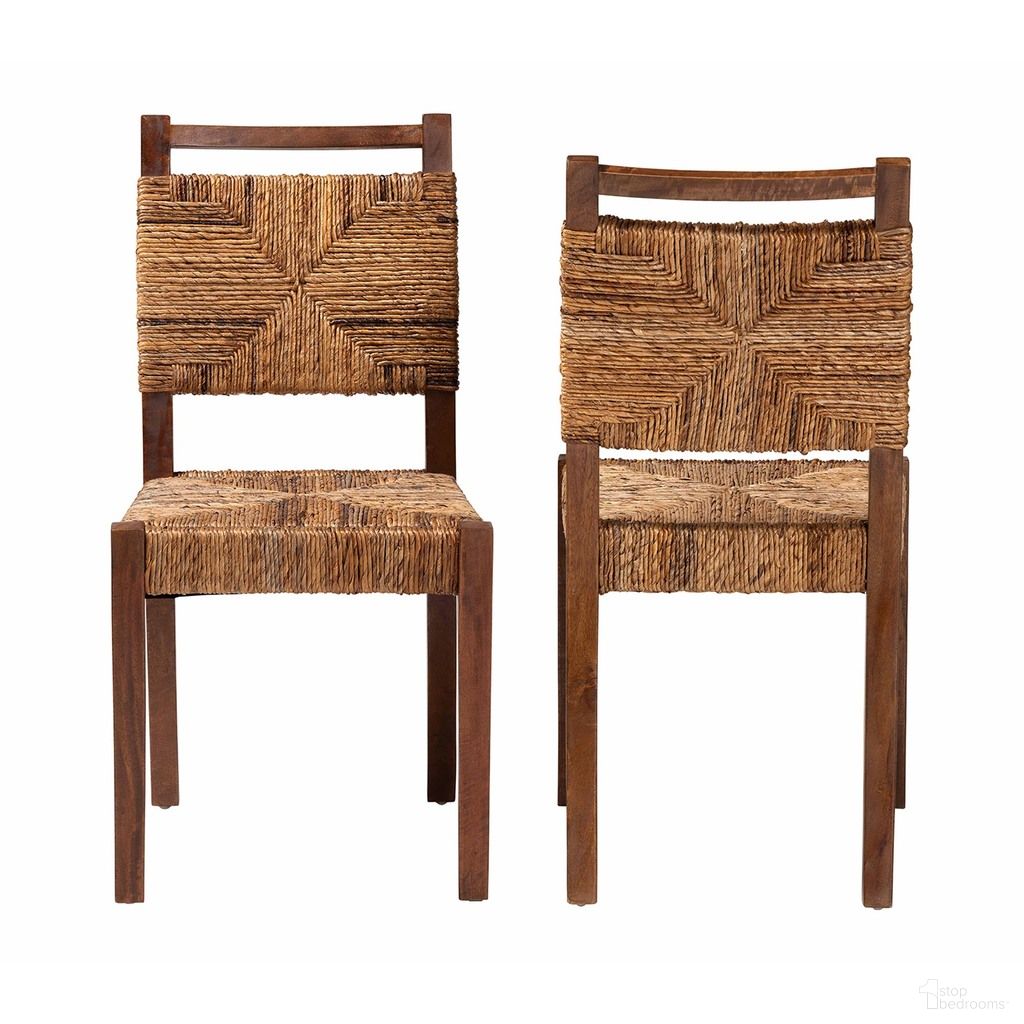 Cordoba and Mahogany Wood 2-Piece Dining Chair In Natural Seagrass and Teak