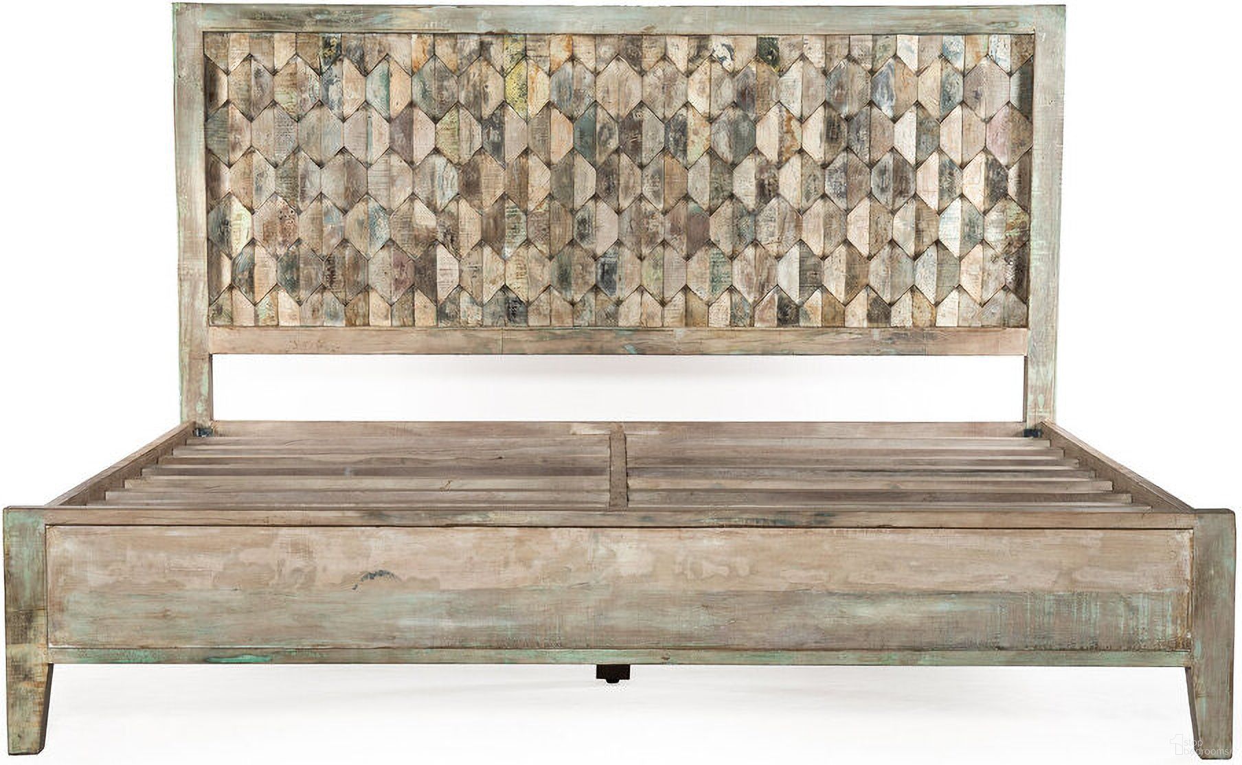 The appearance of Cordoba King Bed with Reclaimed Wood In Vintage Teal designed by Home Trends and Design in the coastal interior design. This teal piece of furniture was selected by 1StopBedrooms from Cordoba Collection to add a touch of cosiness and style into your home. Sku: ZWCDBPBK. Bed Type: Panel Bed. Bed Size: King. Material: Teak Wood.