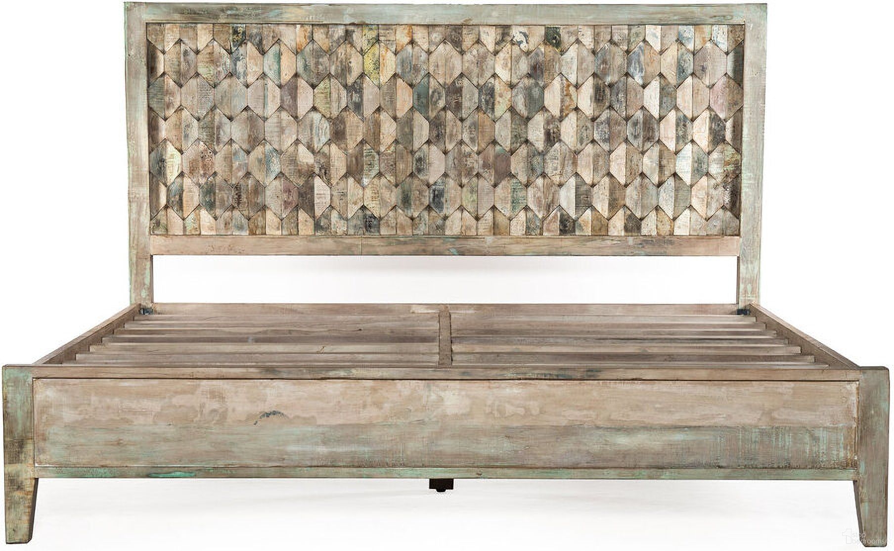 Cordoba Queen Bed with Reclaimed Wood In Vintage Teal